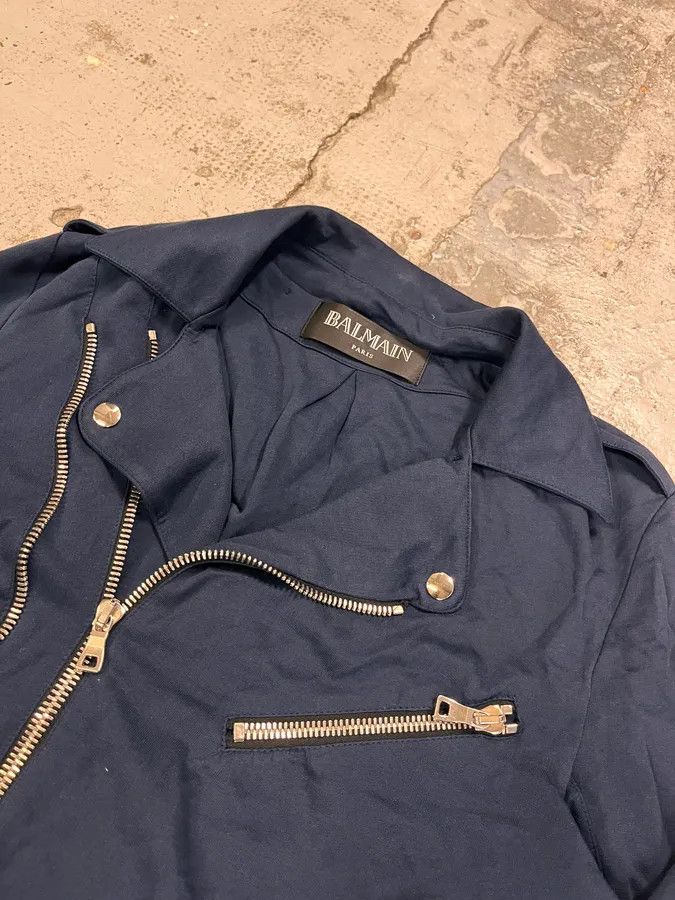 Balmain SS2015 Balmain Navy Blue Asymmetrical Biker Jacket Size US S / EU 44-46 / 1 - 5 Thumbnail