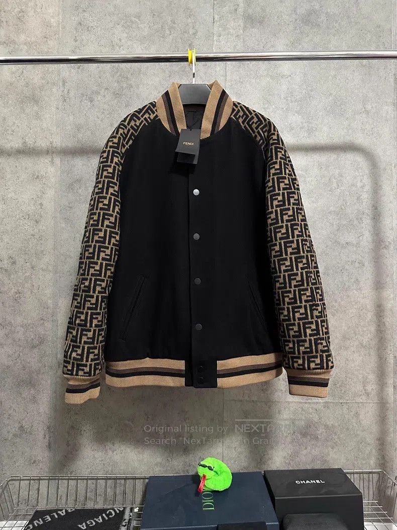 Fendi Fendi Arm Monogrammed Monogram Wool Baseball Jacket Size US XL / EU 56 / 4 - 1 Thumbnail