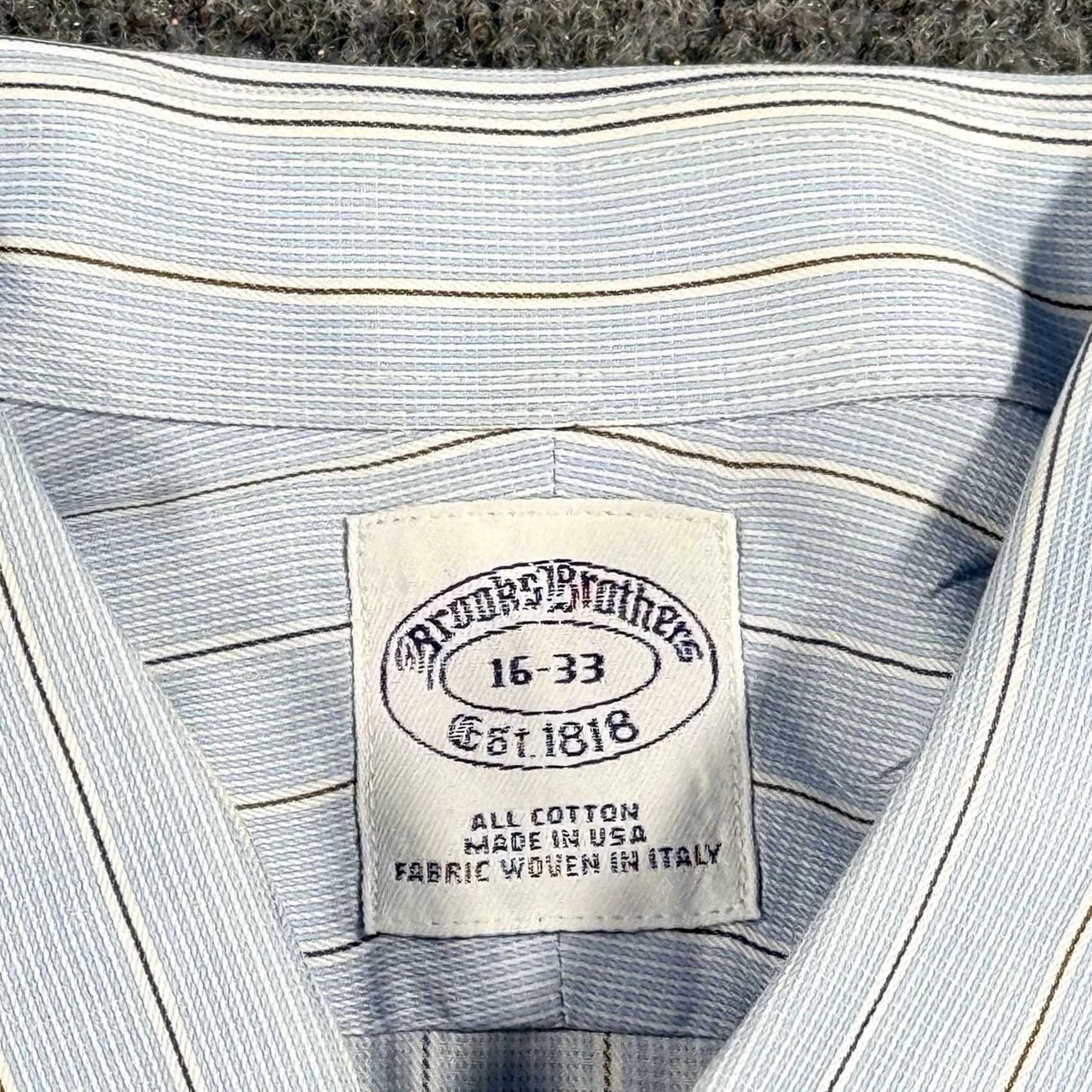 Brooks Brothers VINTAGE Brooks Brothers Shirt Mens 16 33 Blue Striped Long Sleeve Pocket USA Italy Regular Size US L / EU 52-54 / 3 - 2 Thumbnail
