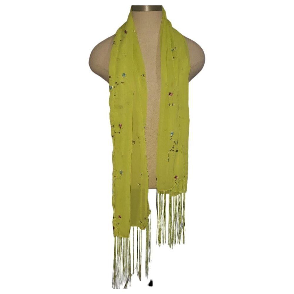 Designer CT1678 Lime Green Fringed Floral Scarf Size ONE SIZE - 1 Thumbnail