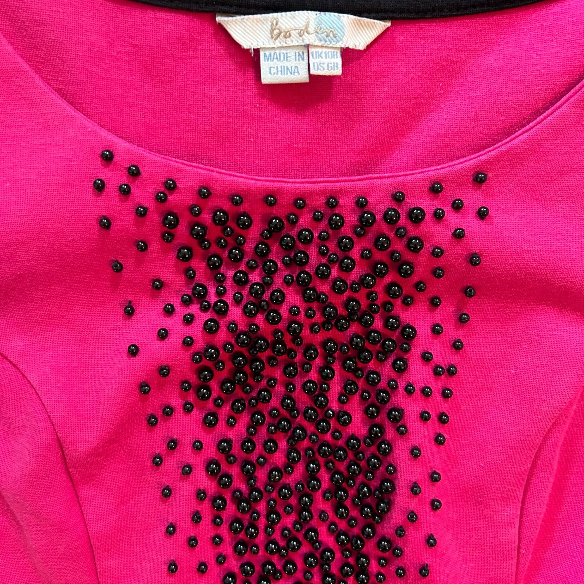 Boden Boden Fuchsia Hot Pink Beaded A- Line Isabella Dress 6 Size M / US 6-8 / IT 42-44 - 3 Thumbnail