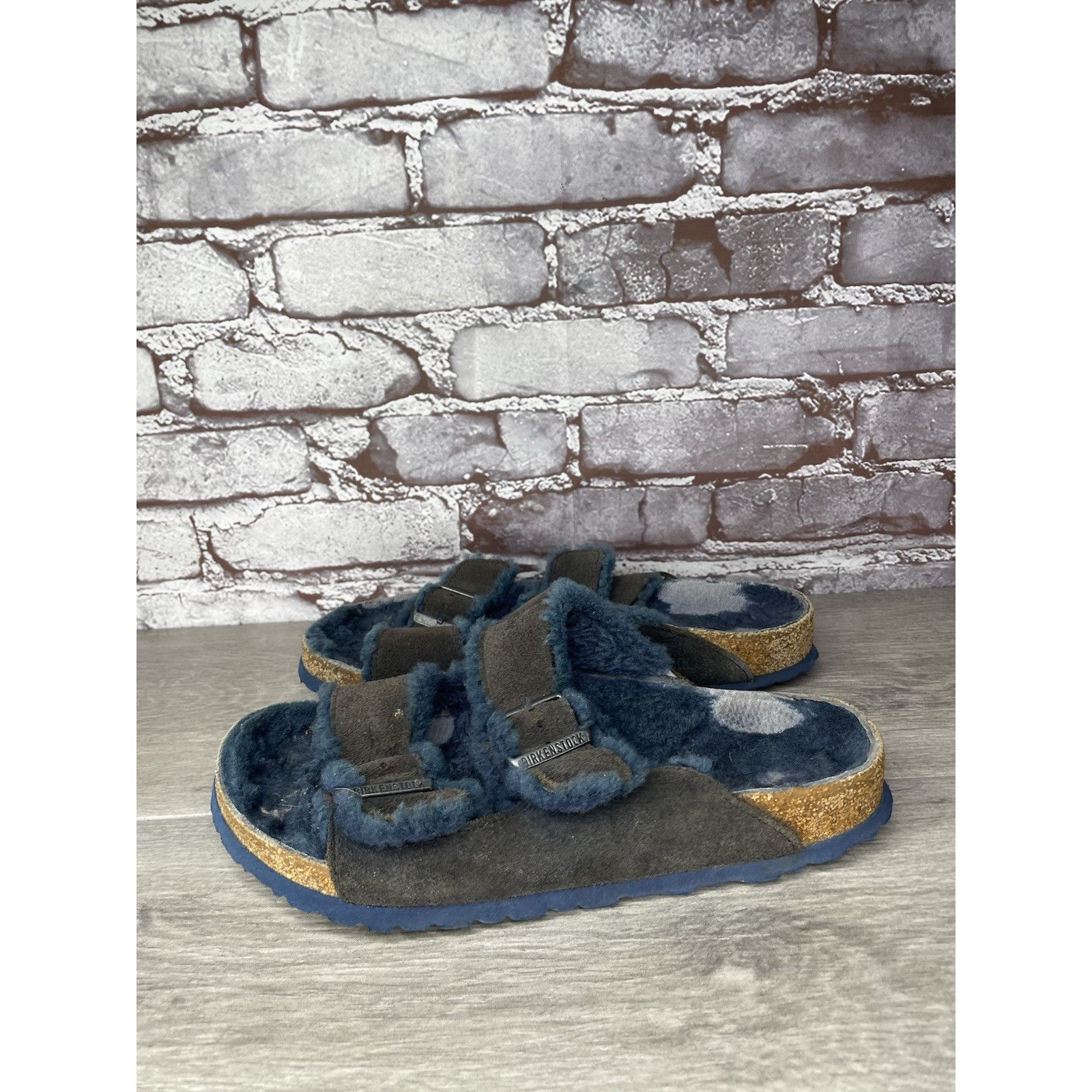 Birkenstock Birkenstock Arizona Fur Midnight Navy Strap Slides Sandals W Size US 10 / IT 40 - 1 Thumbnail