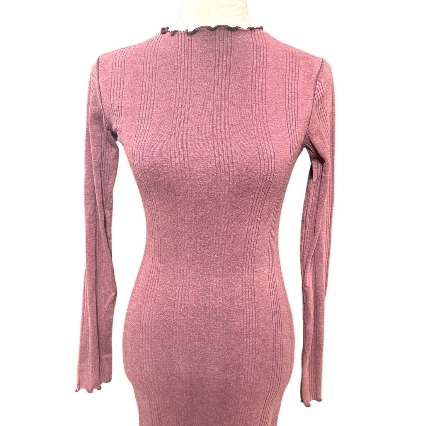 Treasure & Bond Treasure & Bond Midi Dress Bodycon Lettuce Edge Burgundy XXS Size XXS / US 00 / IT 34 - 3 Thumbnail