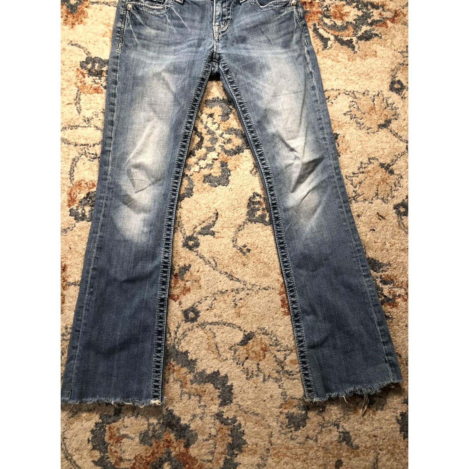 Miss Me Miss Me Jeans Womens 27 Blue Signature Bootcut Denim Back Pockets Embellished Rhinestone Studded Distressed Pockets Light Wash Leather? Size 27" / US 4 / IT 40 - 4 Thumbnail