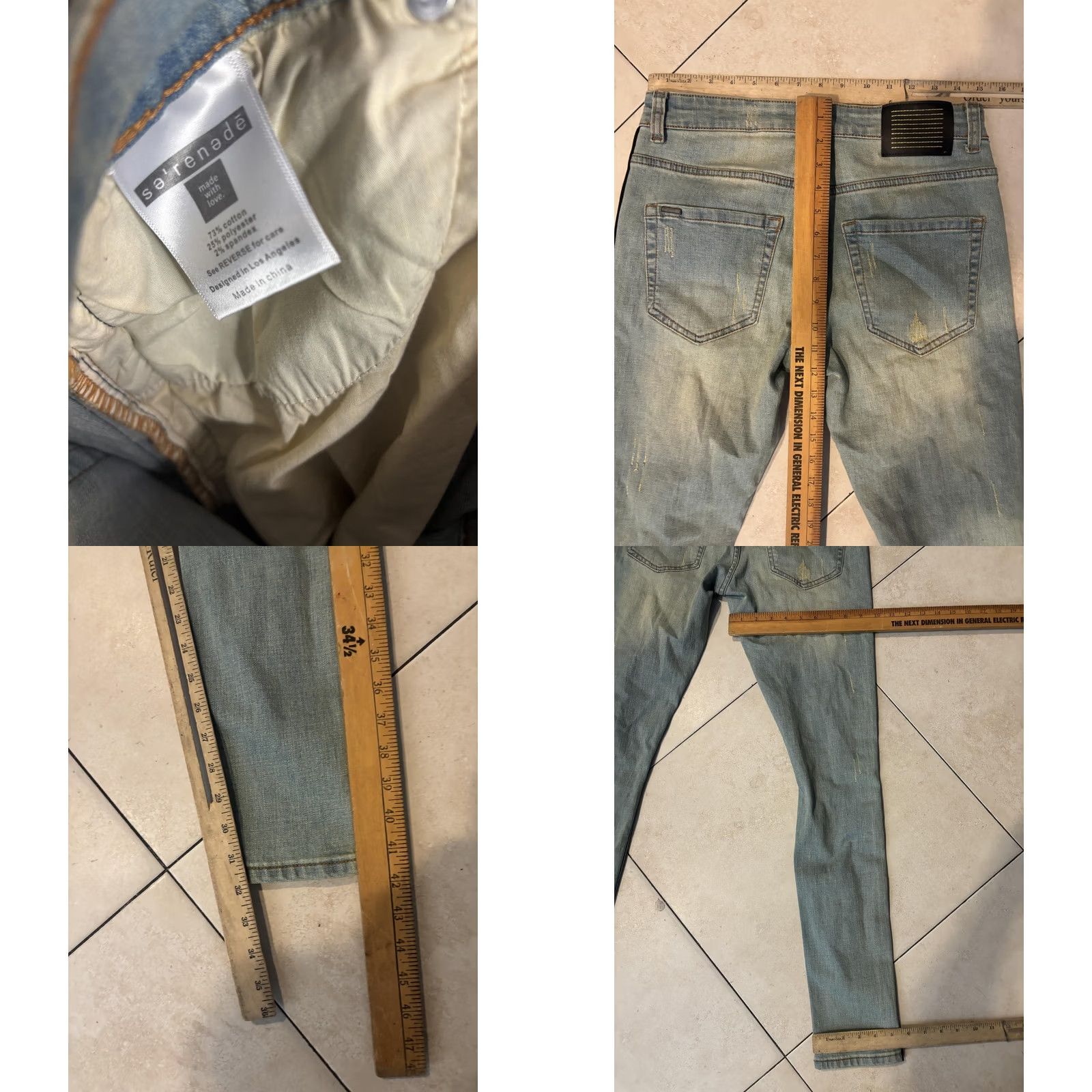 Vintage VINTAGE Serenede Jeans Mens 30 Light Wash Distressed Skinny Yellow Black Side Stripe Denim Slim 30 in Blue Mens Jeans Side Stripe Distressed 90s Style Size US 30 / EU 46 - 8 Thumbnail