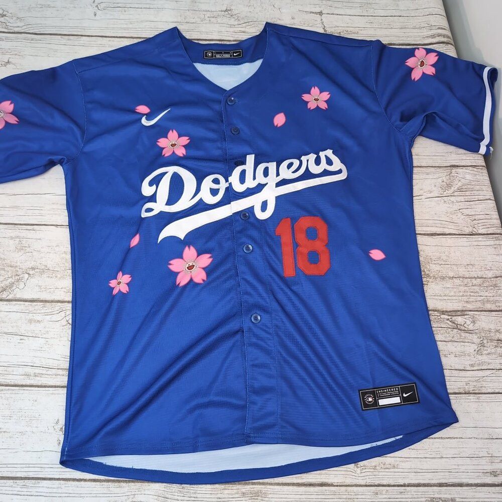 Nike Nike Dodgers MLB Blue Sakura Flower Jersey #18 Button-Up – Size US L / EU 52-54 / 3 - 1 Thumbnail