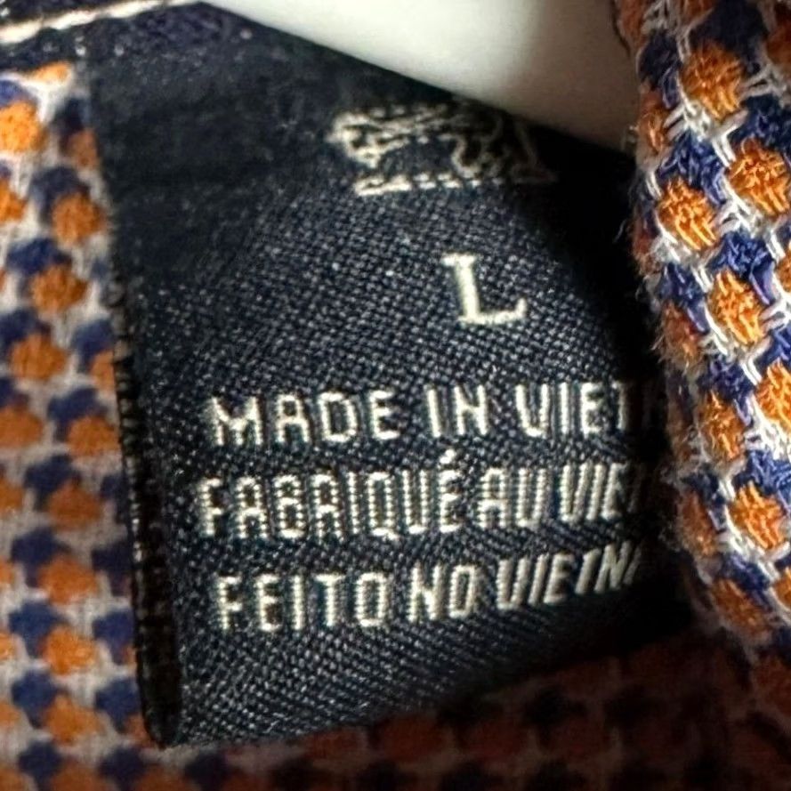 Scotch & Soda Scotch & Soda Shirt Mens Large Orange Blue Button Up Slim Fit Houndstooth Casual Size US L / EU 52-54 / 3 - 5 Thumbnail