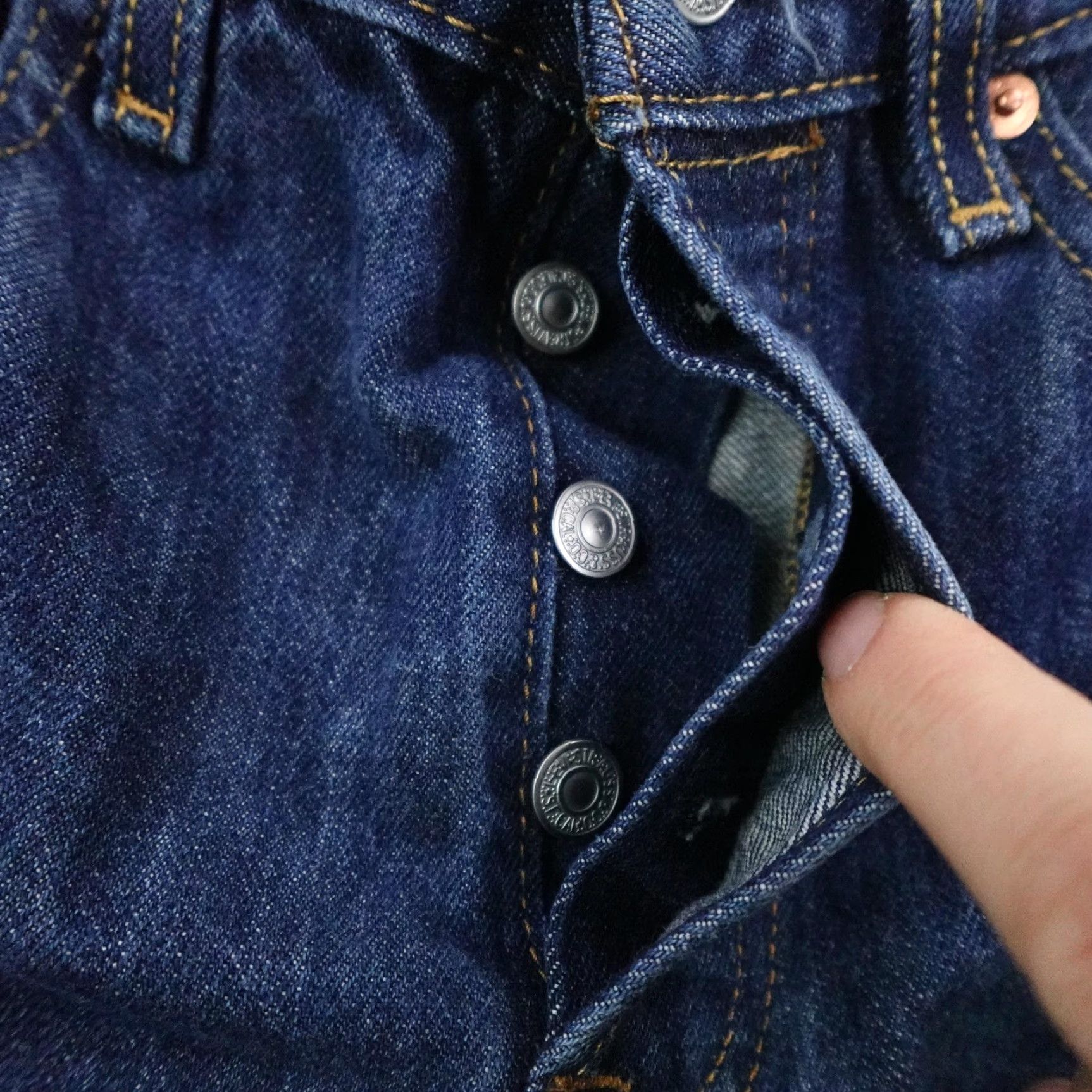 Levi's Levi's Jeans Mens 501 Blue Denim Button Fly Straight Leg 29x30 Vintage? No. 5-Pocket Design Red Tab - Regular Fit, Medium Wash, Cotton - Pants Size US 29 - 4 Thumbnail