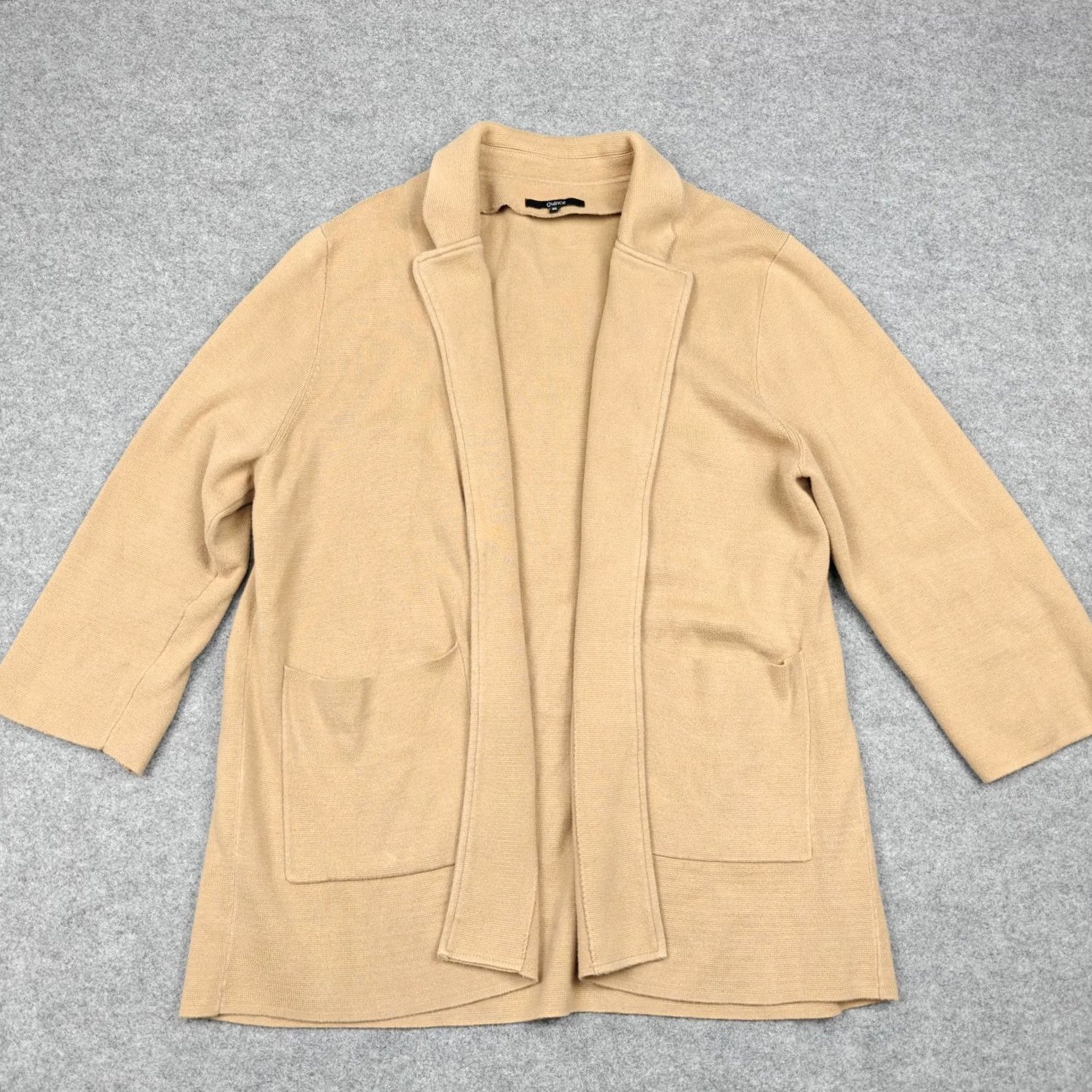 Quince Quince Womens XL Beige Organic Cotton Knit Open Front Jacket Cardigan Size XL / US 12-14 / IT 48-50 - 2 Thumbnail
