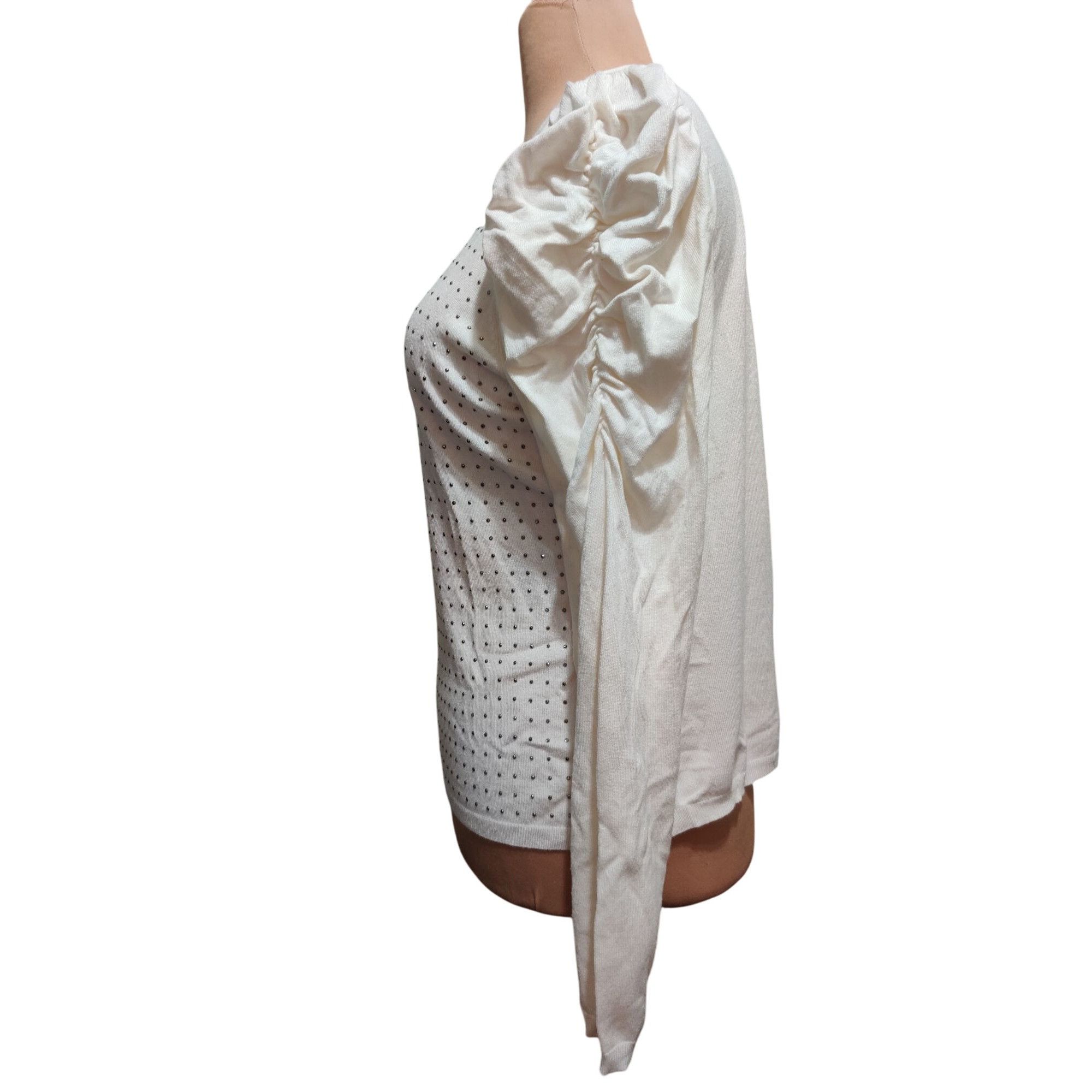 Other Joseph A L Womens Top Cream Long Sleeve Rhinestone Puff Shou Size L / US 10 / IT 46 - 9 Thumbnail