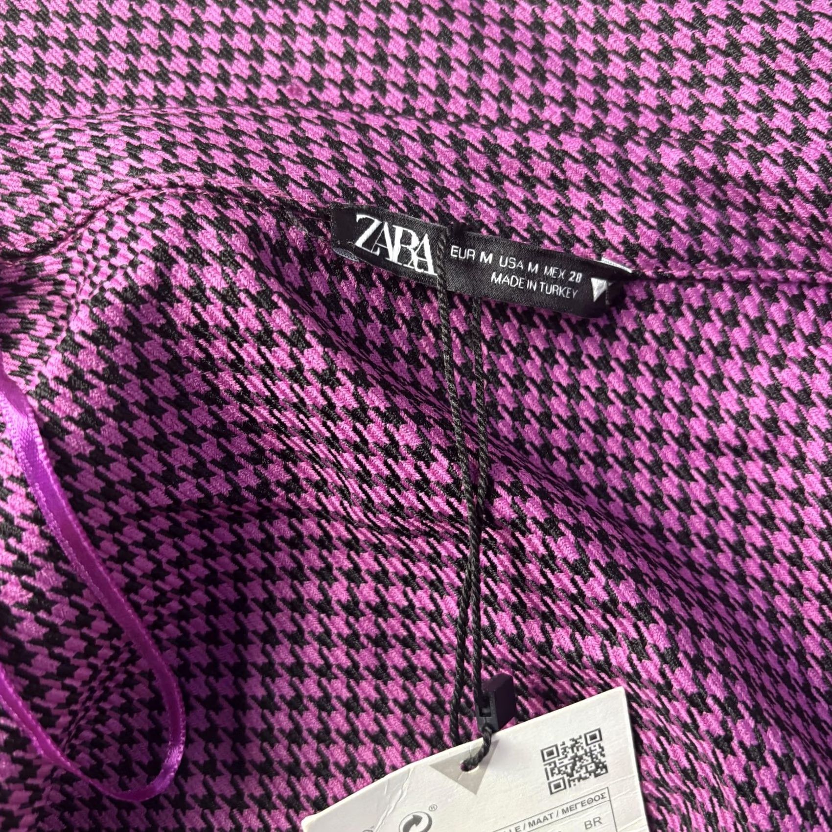 Zara Zara Womens Medium Purple Check Wrap Cropped Long Sleeve V Neck Tie Front Blouse Size M / US 6-8 / IT 42-44 - 2 Thumbnail