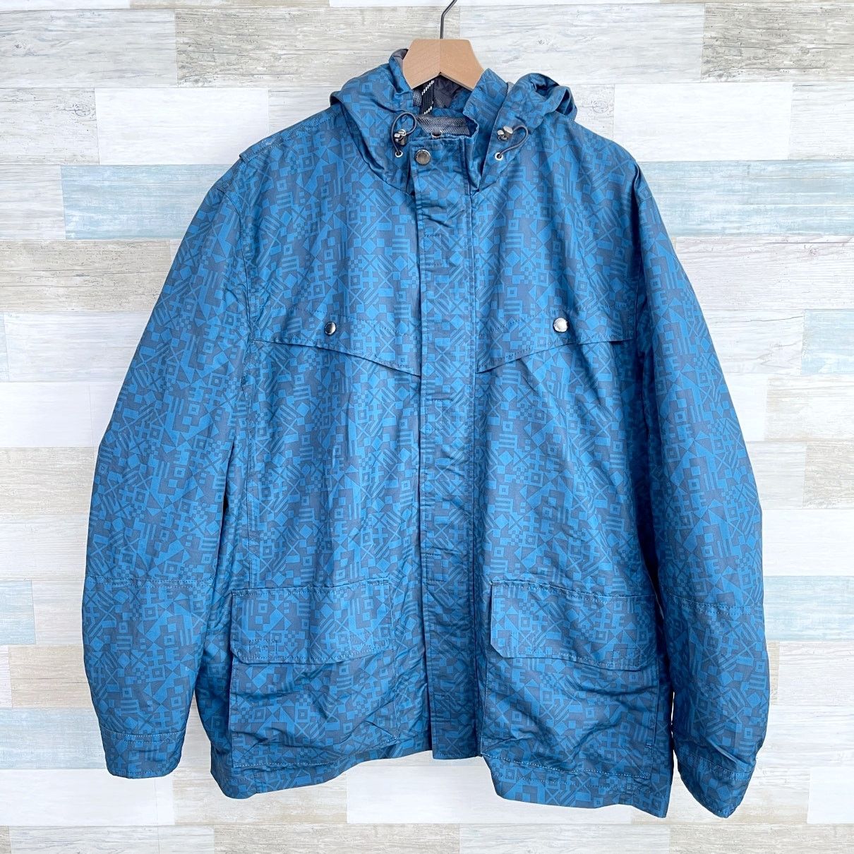 Lands' End Lands End Hooded Rain Jacket Blue Aztec Print Mens XXL Size US XXL / EU 58 / 5 - 1 Thumbnail
