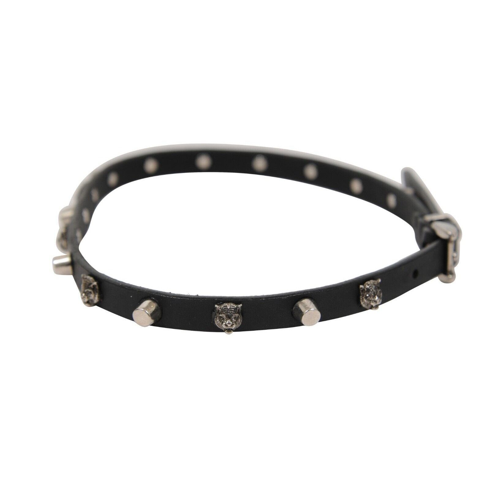 Gucci Feline Tiger Head Choker Necklace Black Leather Silver Size ONE SIZE - 3 Thumbnail