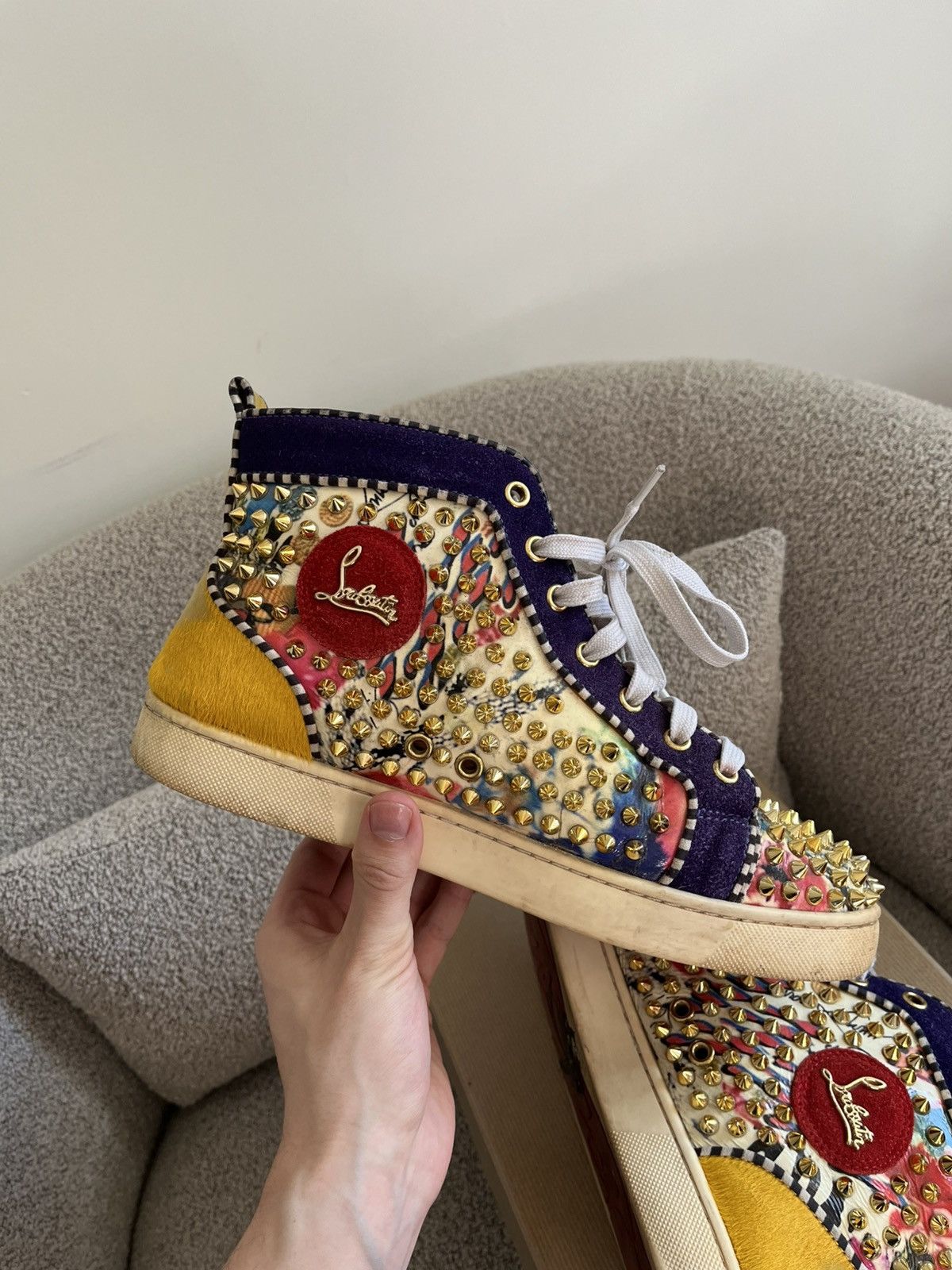 Christian Louboutin Louboutin Red Bottom Gold Spiked Sneakers Size US 8 / EU 41 - 12 Thumbnail
