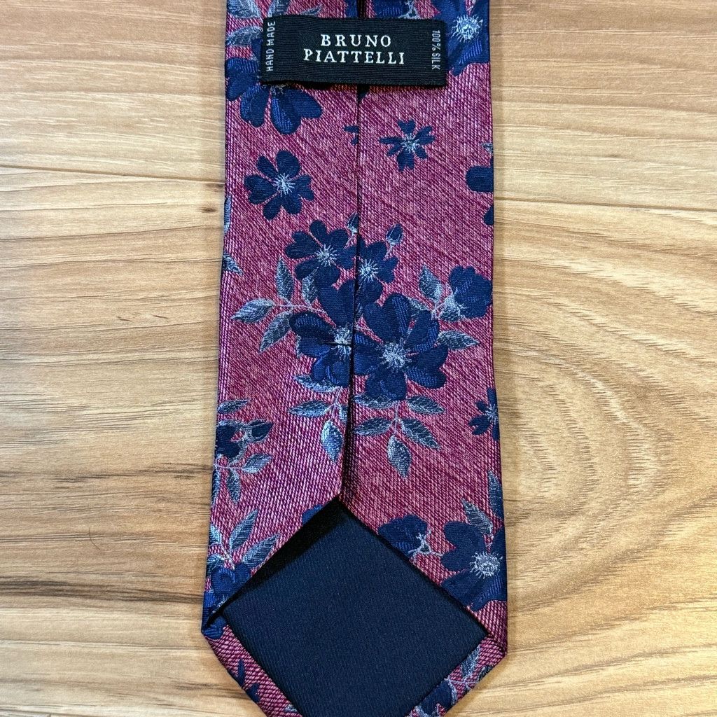 Bruno Piattelli Bruno Piattelli Floral Silk Tie Red Navy 3.25” Handmade Size 26 - 2 Thumbnail