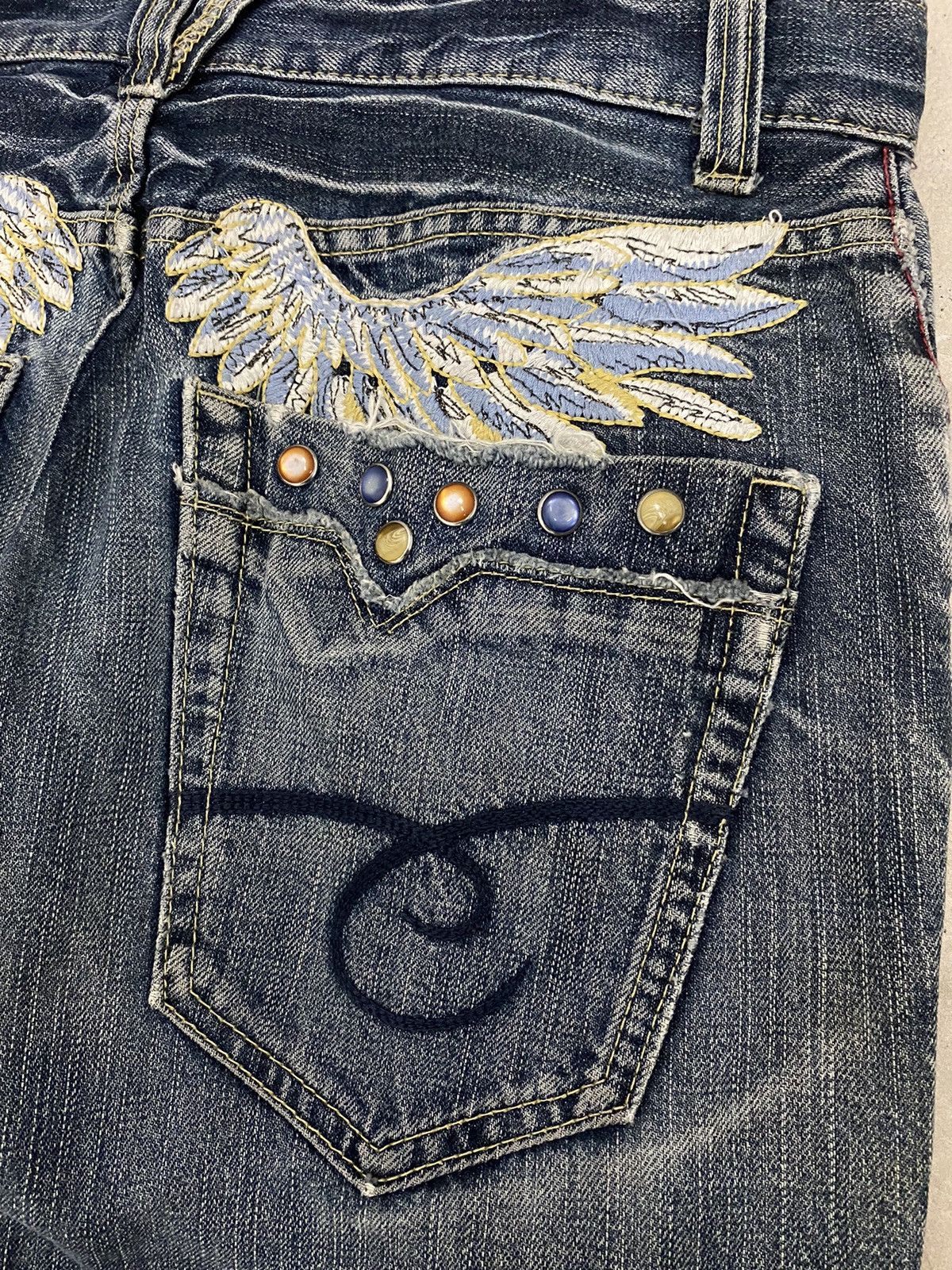Japanese Brand Winger Japan Patch Embellishments Blue Way Distressed Jean Size US 31 - 15 Thumbnail