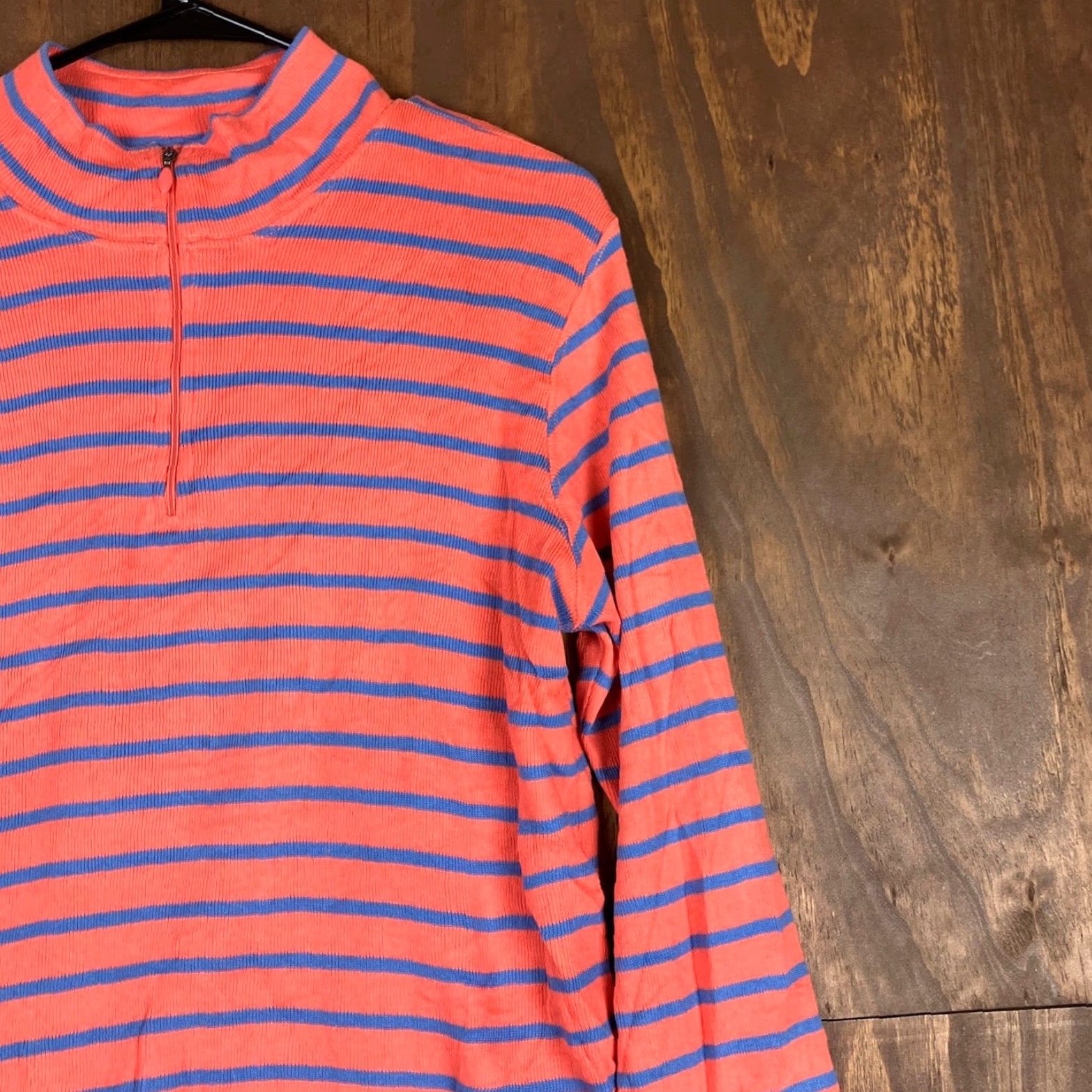 Vintage LL Bean Womens Sweater Orange Blue Stripe 1/4 Zip Long Sleeve 100% Cotton Large Size L / US 10 / IT 46 - 5 Thumbnail