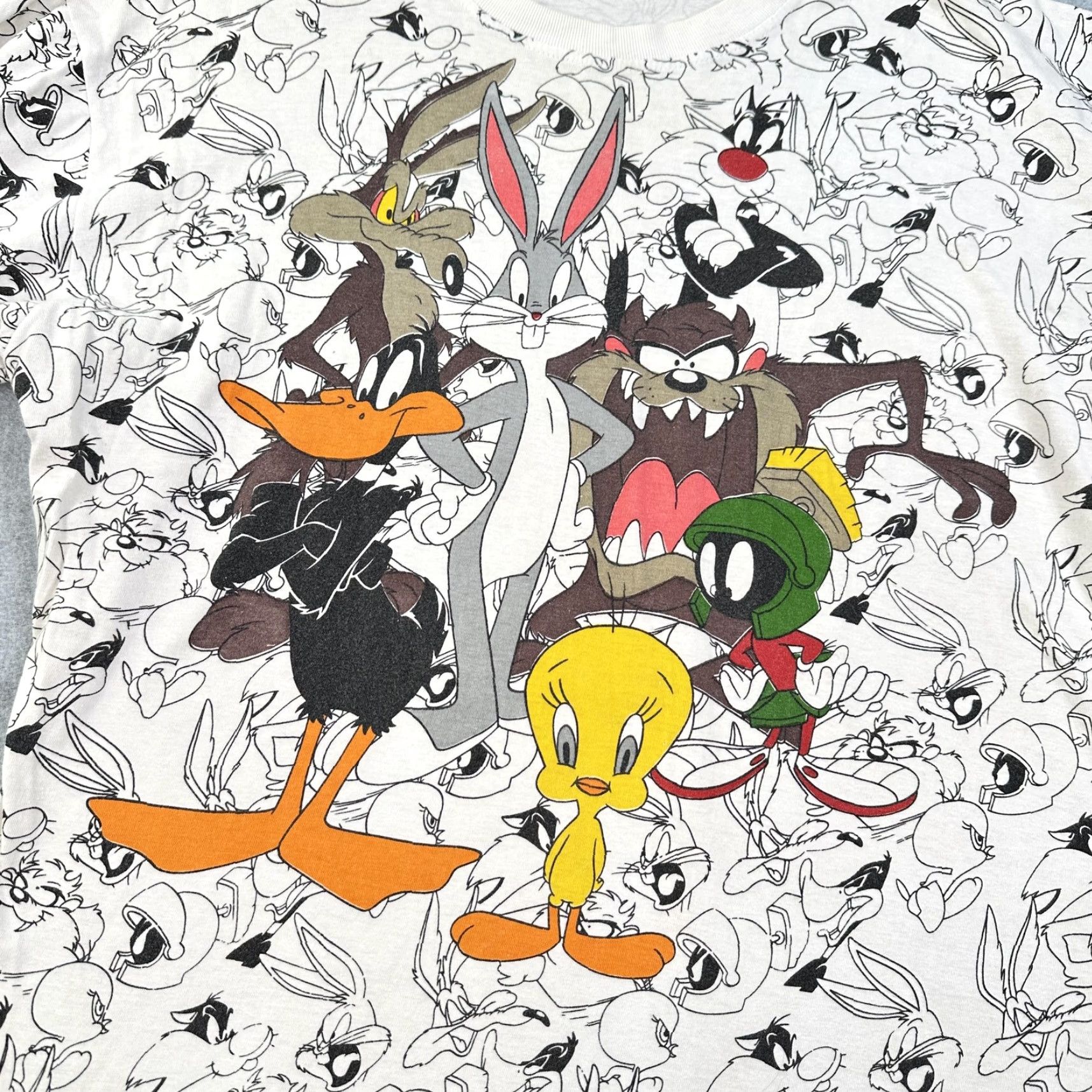 Vintage Looney Tunes All Over Print Shirt Mens XL White Character Graphic Tee Cartoon Size US XL / EU 56 / 4 - 2 Thumbnail