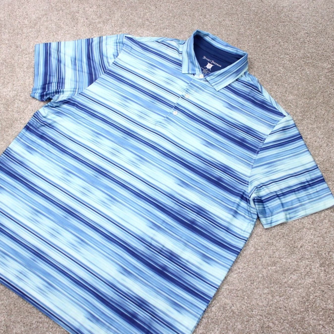 Vintage Hickey Freeman Polo Shirt Mens XL Blue Abstract Short Sleeve Polyester Stretch Golf Shirt Size US XL / EU 56 / 4 - 3 Thumbnail