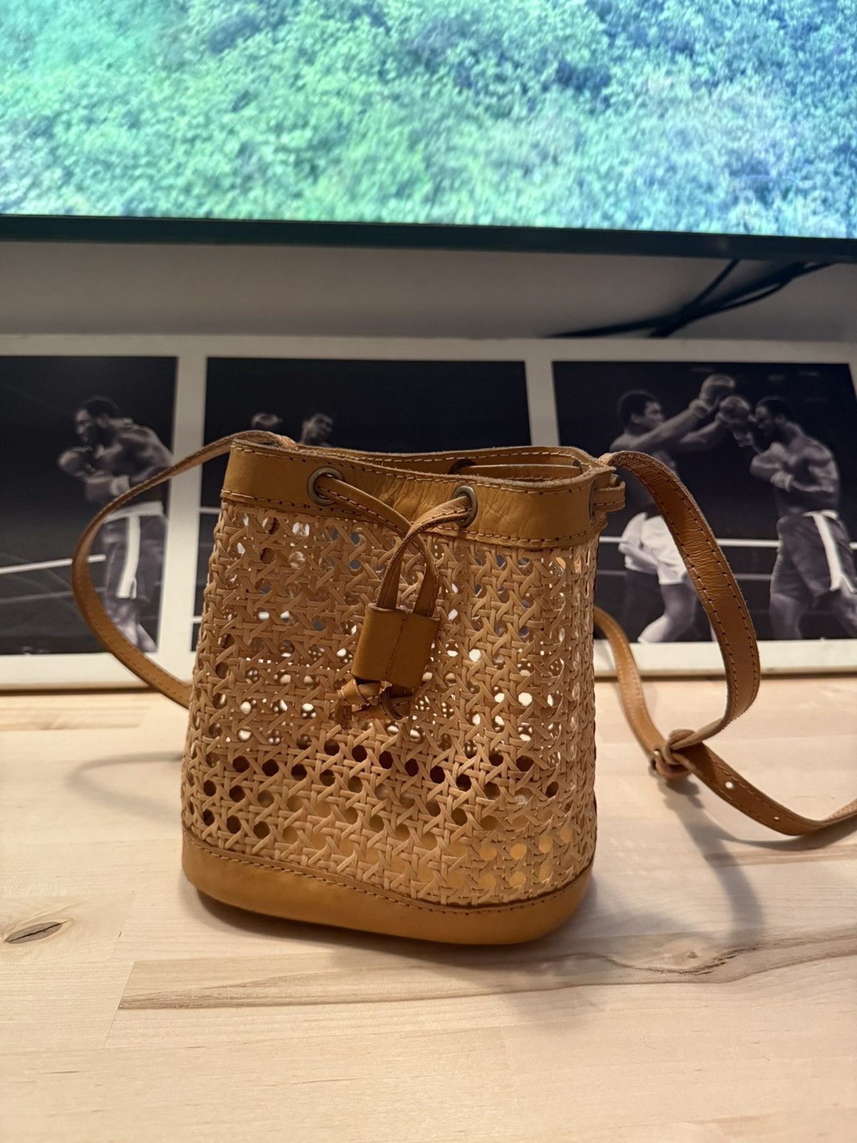 Bembien Bembien “Nell” Rattan & Leather Bucket Bag – Honey Size ONE SIZE - 2 Thumbnail