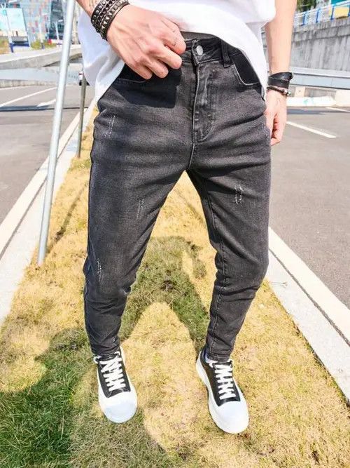 Skinny stacked distressed slim jeans