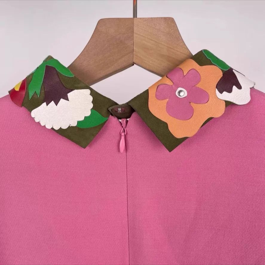 Valentino Valentino Sweet Flower Leather Collar Dress Size 38 Size XS / US 0-2 / IT 36-38 - 2 Thumbnail
