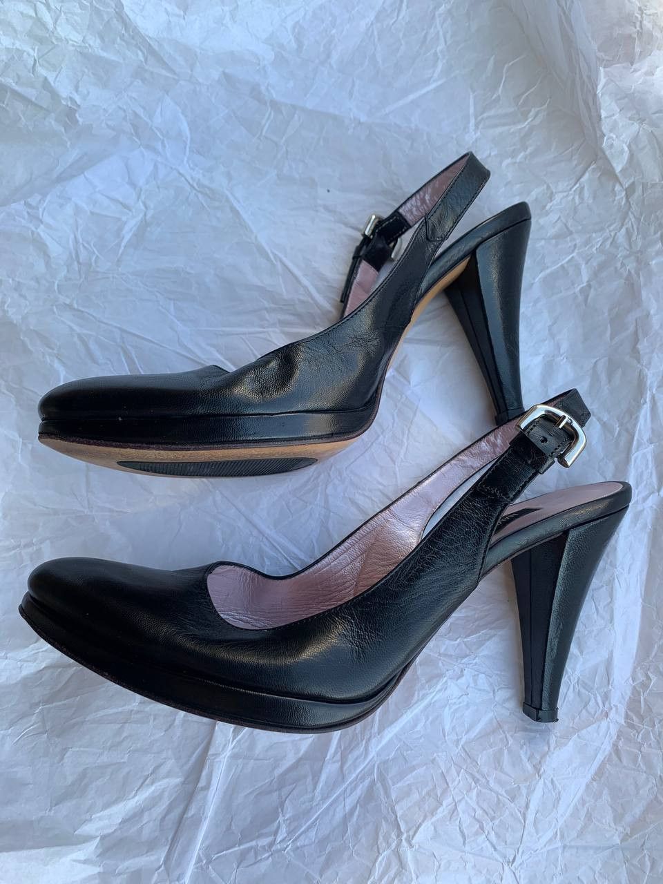 NAVYBOOT Navyboot black leather vintage slingback heels Size US 7 / IT 37 - 6 Thumbnail