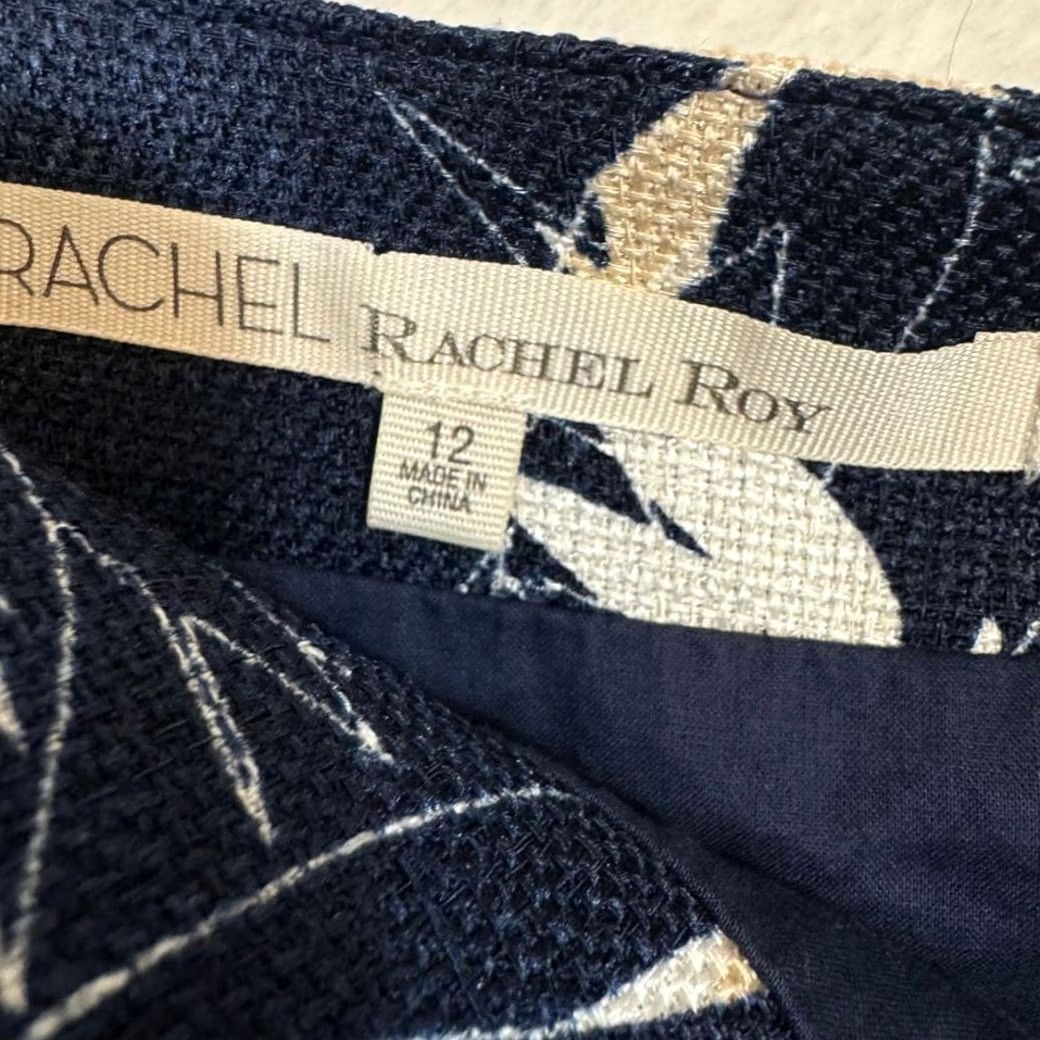 Vintage Rachel Roy Skirt Women’s Size 12 Black White Floral Cotton-Blend Slit Faux Wrap Skater Knee Length Women Size 34" / US 12 / IT 48 - 5 Thumbnail