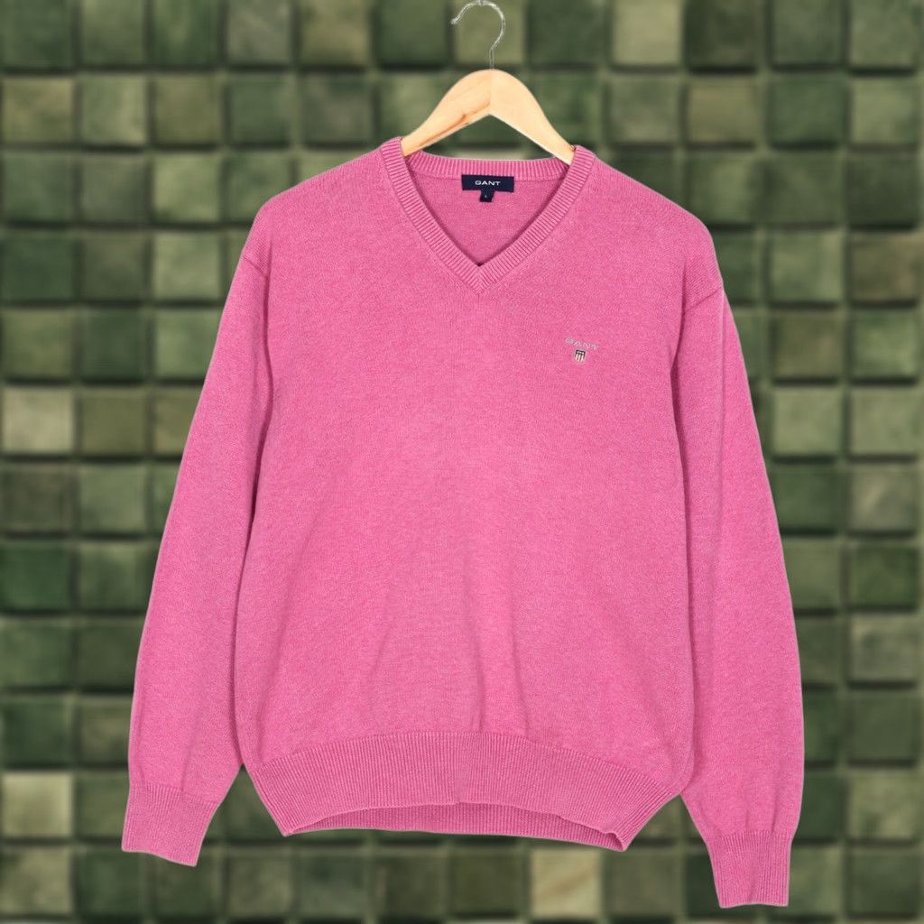 Gant GANT Jumper Sweater Men L Pink Cotton V-Neck VR1380 Size US L / EU 52-54 / 3 - 1 Thumbnail