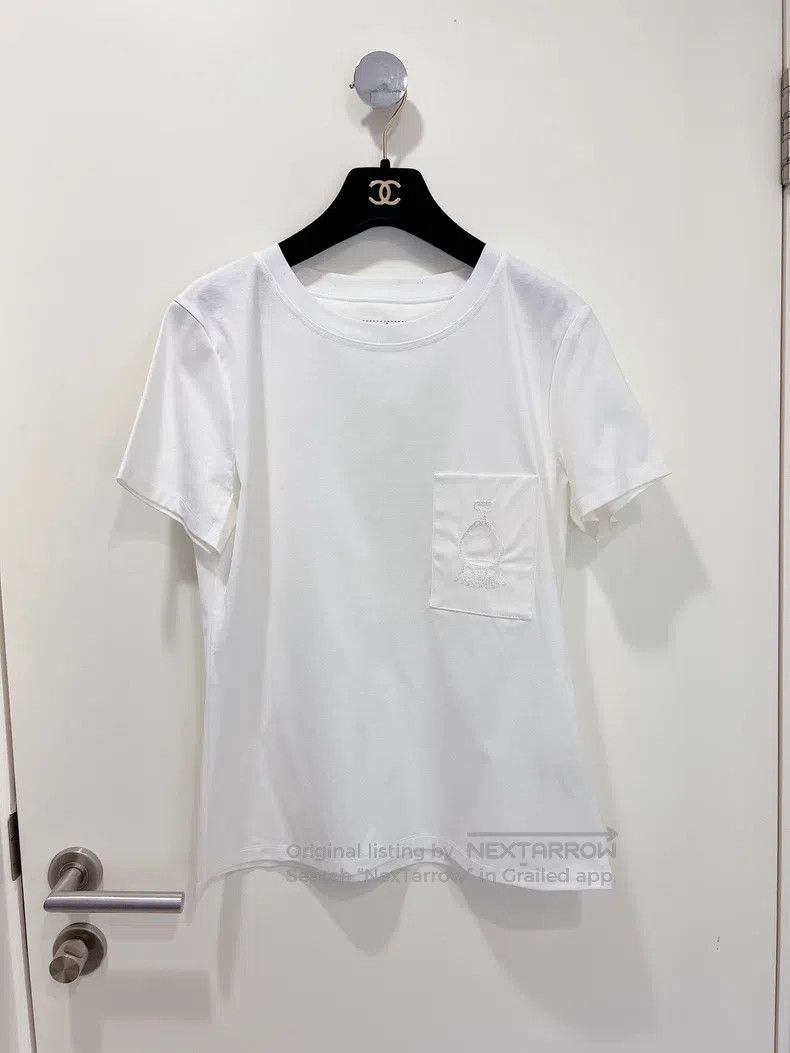Hermes Hermes White Single Pocket Embroidered Short Sleeve T-Shir Size S / US 4 / IT 40 - 1 Thumbnail