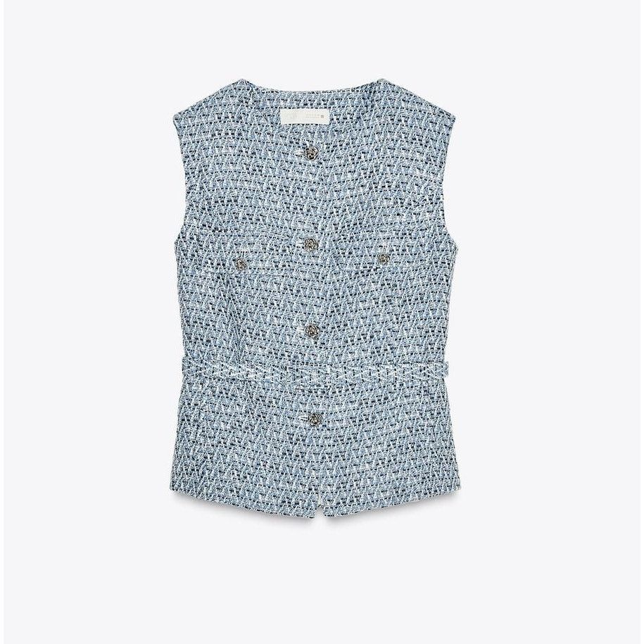Zara ZARA Blue Textured Vest NWT Size XL / US 12-14 / IT 48-50 - 13 Thumbnail