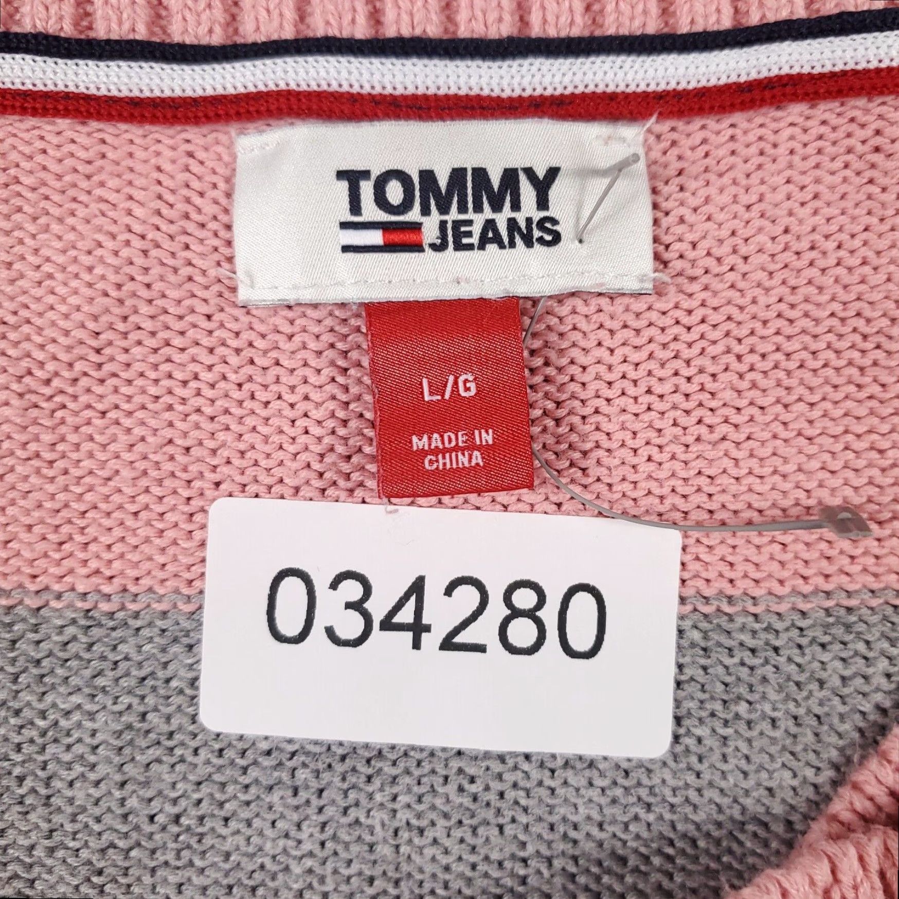 Tommy Hilfiger Tommy Hilfiger Women's Pink Striped V-Neck Pullover Sweater Large Size L / US 10 / IT 46 - 8 Thumbnail