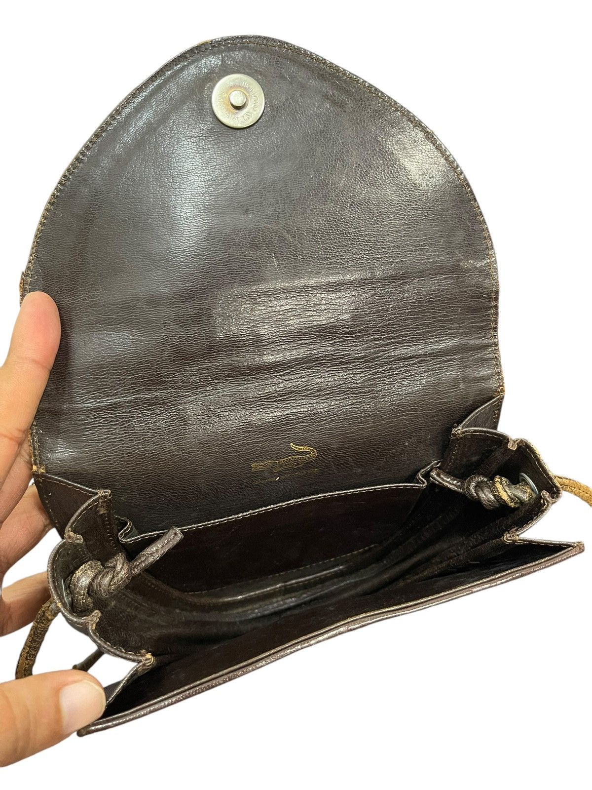 Leather Crocodile Skin Patina Vtg Unknown Japan Cross Body Bag 1🟩1 Size ONE SIZE - 13 Thumbnail