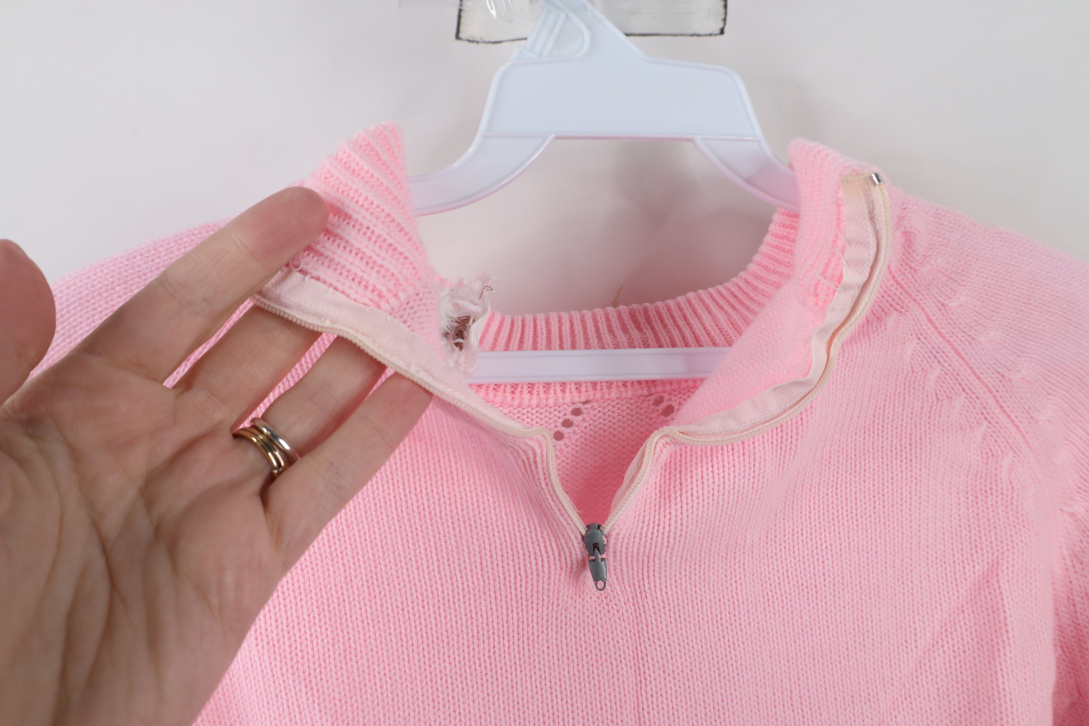 Vintage Vintage 70s Streetwear Ribbed Knit Back Zip Sweater Pink Size S / US 4 / IT 40 - 11 Thumbnail