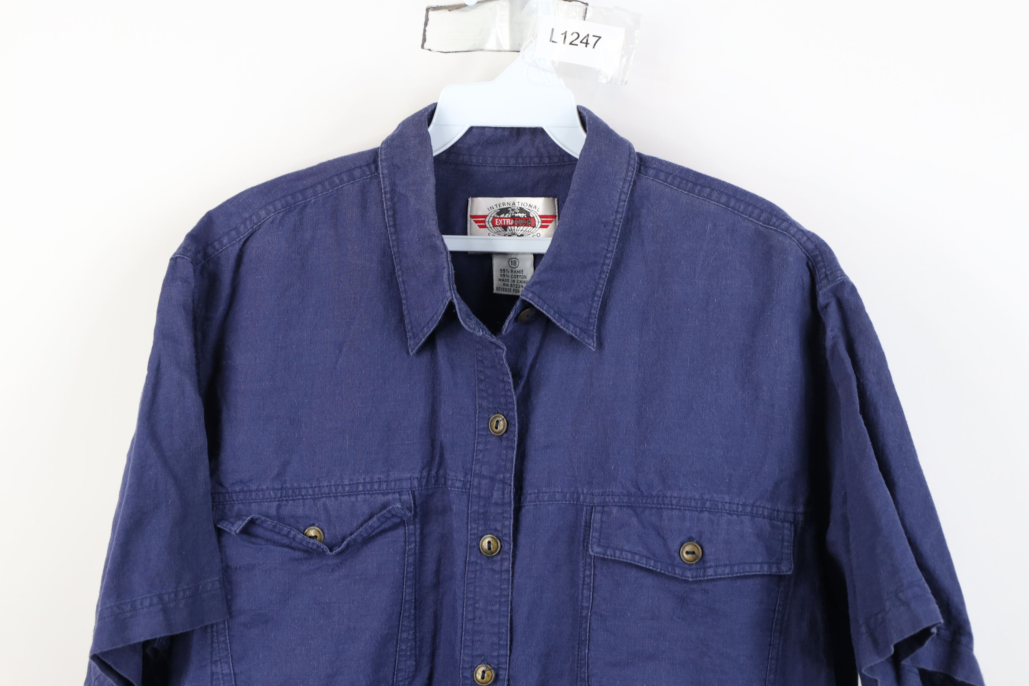 Vintage Vintage 90s Streetwear Baggy Short Sleeve Button Shirt Blue Size XXL / US 16-18 / IT 52-54 - 2 Thumbnail