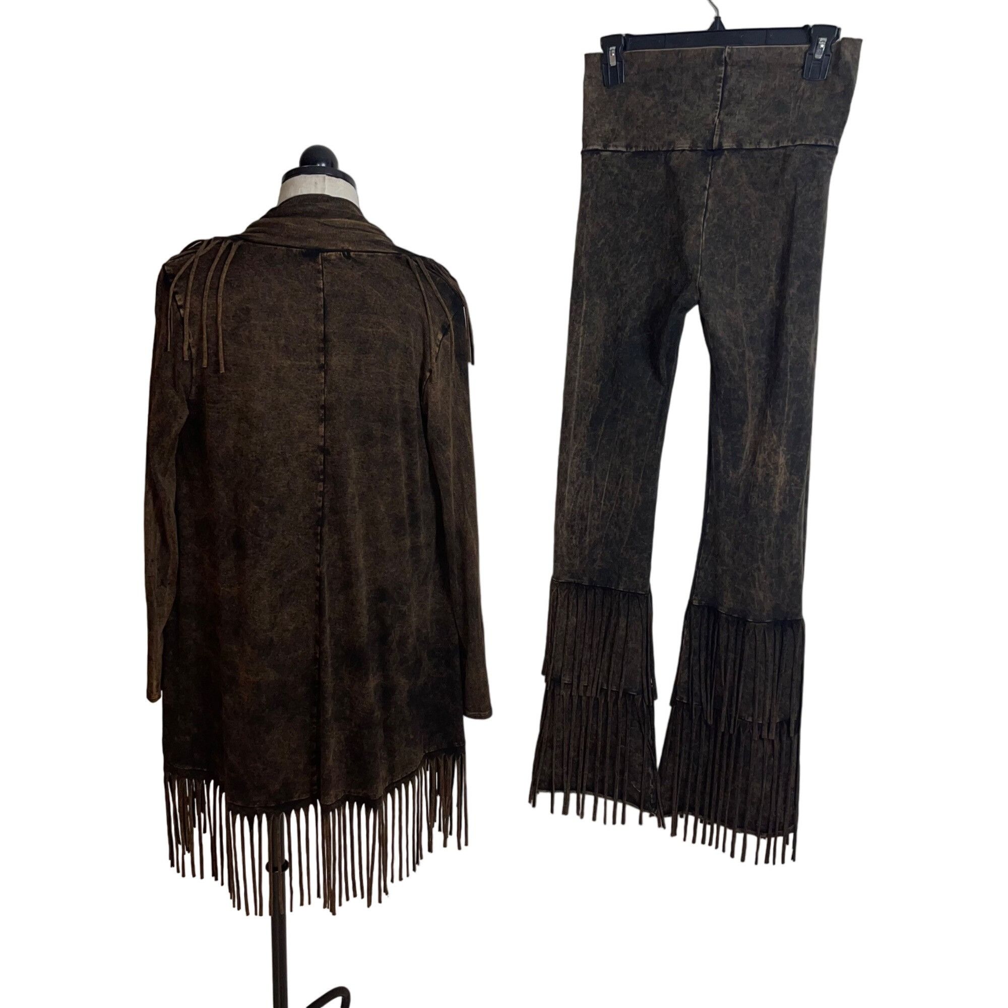 The Unbranded Brand Womens Jacket Pant Set Size Medium Brown Fringed Size ONE SIZE - 2 Thumbnail