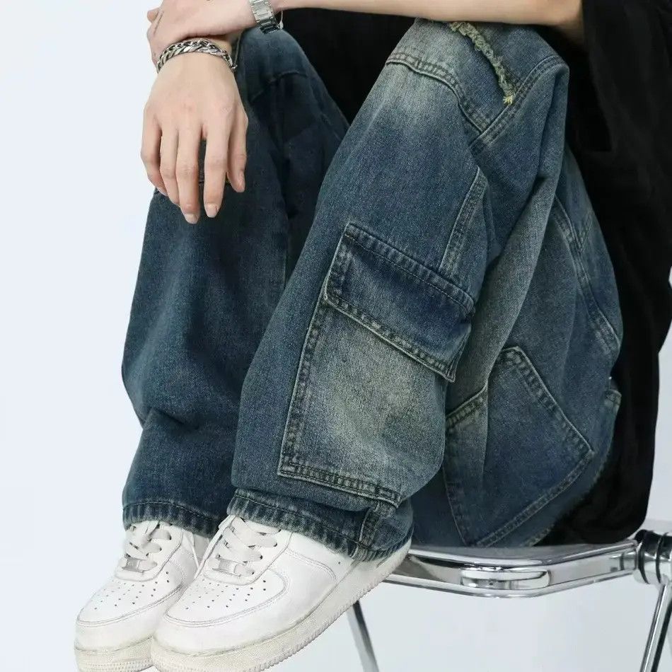 Japanese Brand Retro washed multi pocket straight leg jeans Size US 32 / EU 48 - 2 Thumbnail