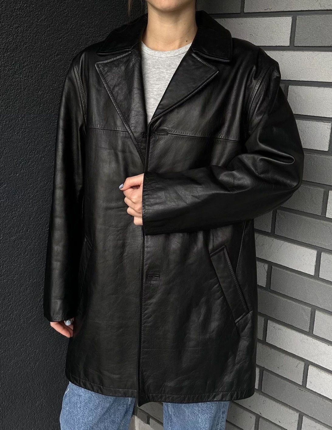 Vintage × Zara Vintage ZARA man oversized Leather Jacket Coat Black Size L Size US L / EU 52-54 / 3 - 5 Thumbnail
