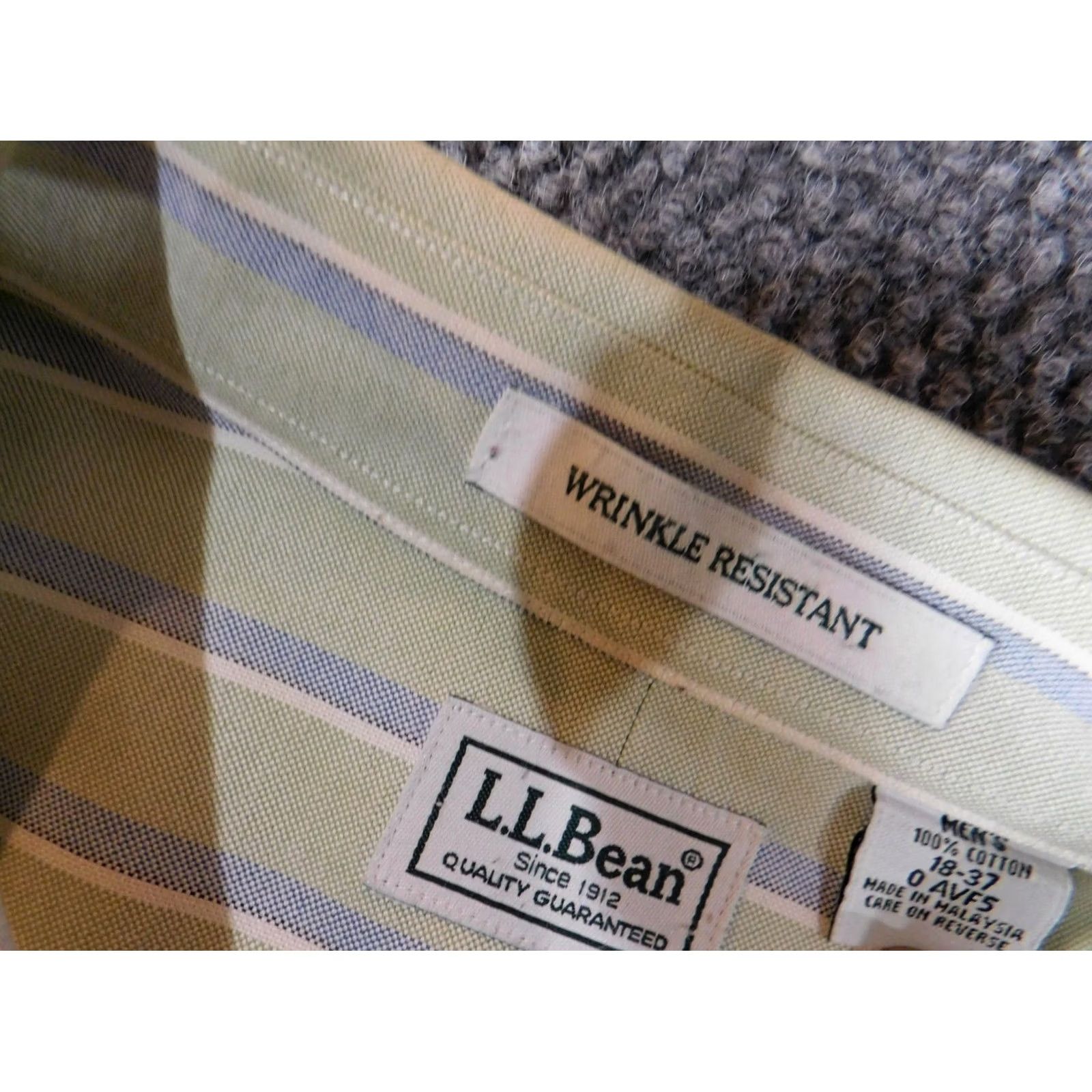 Vintage L.L. Bean Dress Shirt Men 18 Green Striped Wrinkle Resistant Button Down Collar Shirt Regular Men Mens Vintage: No Size 48R - 6 Thumbnail