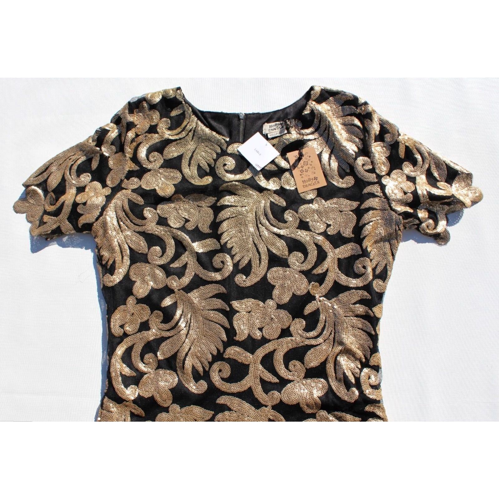 Vintage Holly Bracken Womens Cocktail Dress L Black Gold Sequin Zip Back New Size L / US 10 / IT 46 - 4 Thumbnail