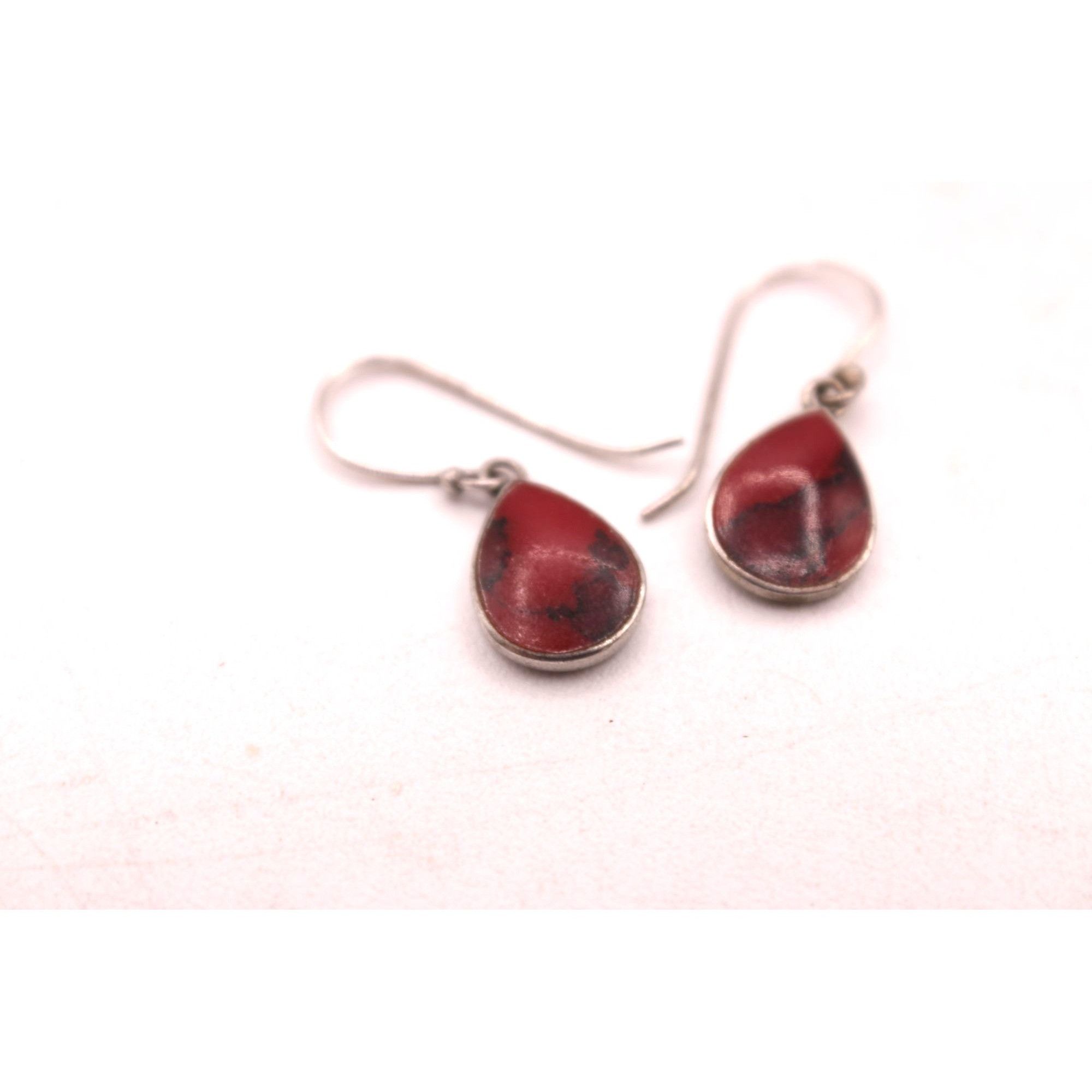 Other 925 Sterling Silver Red Jasper Teardrop Wire Dangle Earrings ...