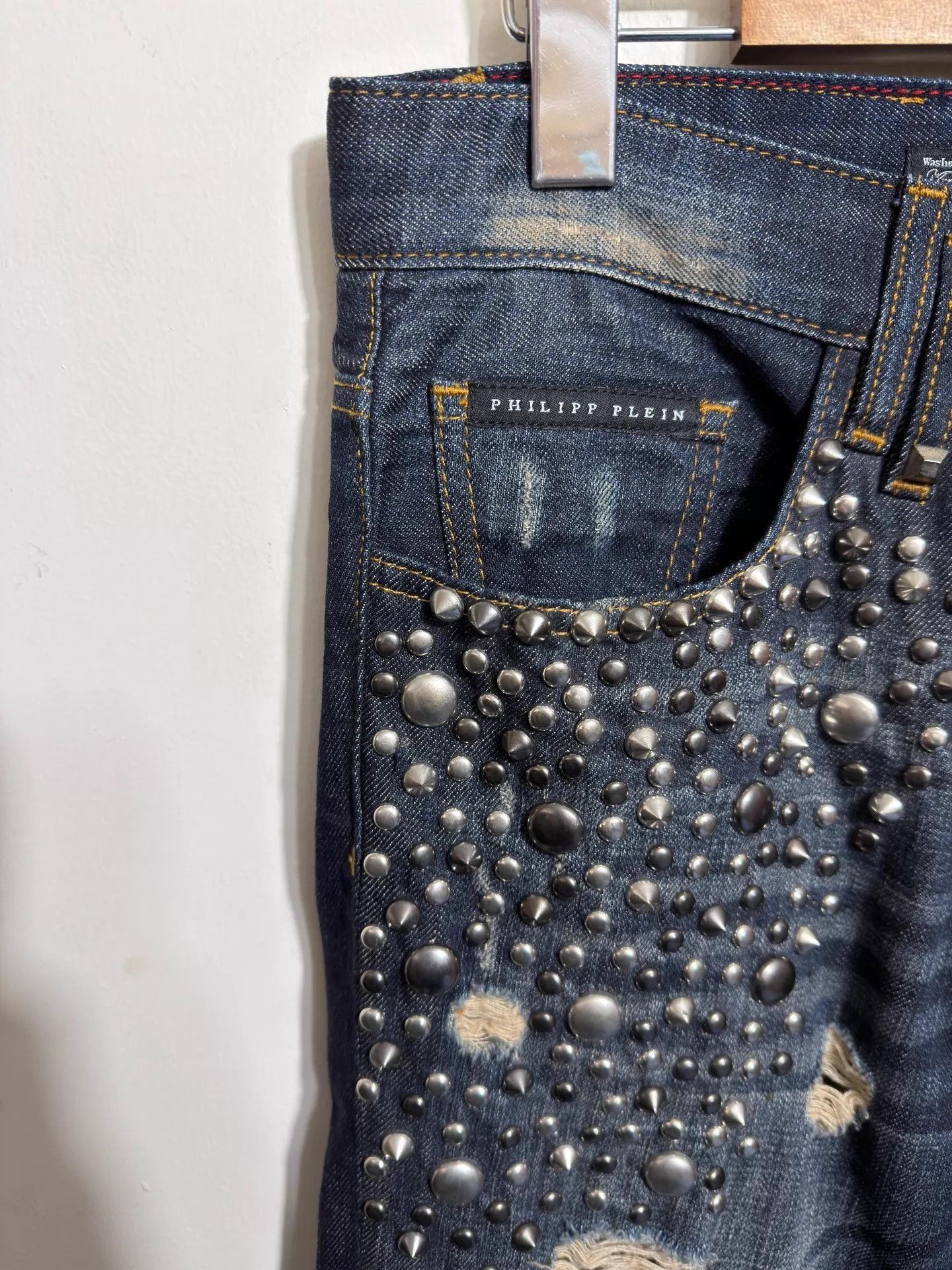 Philipp Plein Blue Distressed Studded Denim Jeans Size 32 Size US 32 / EU 48 - 3 Thumbnail