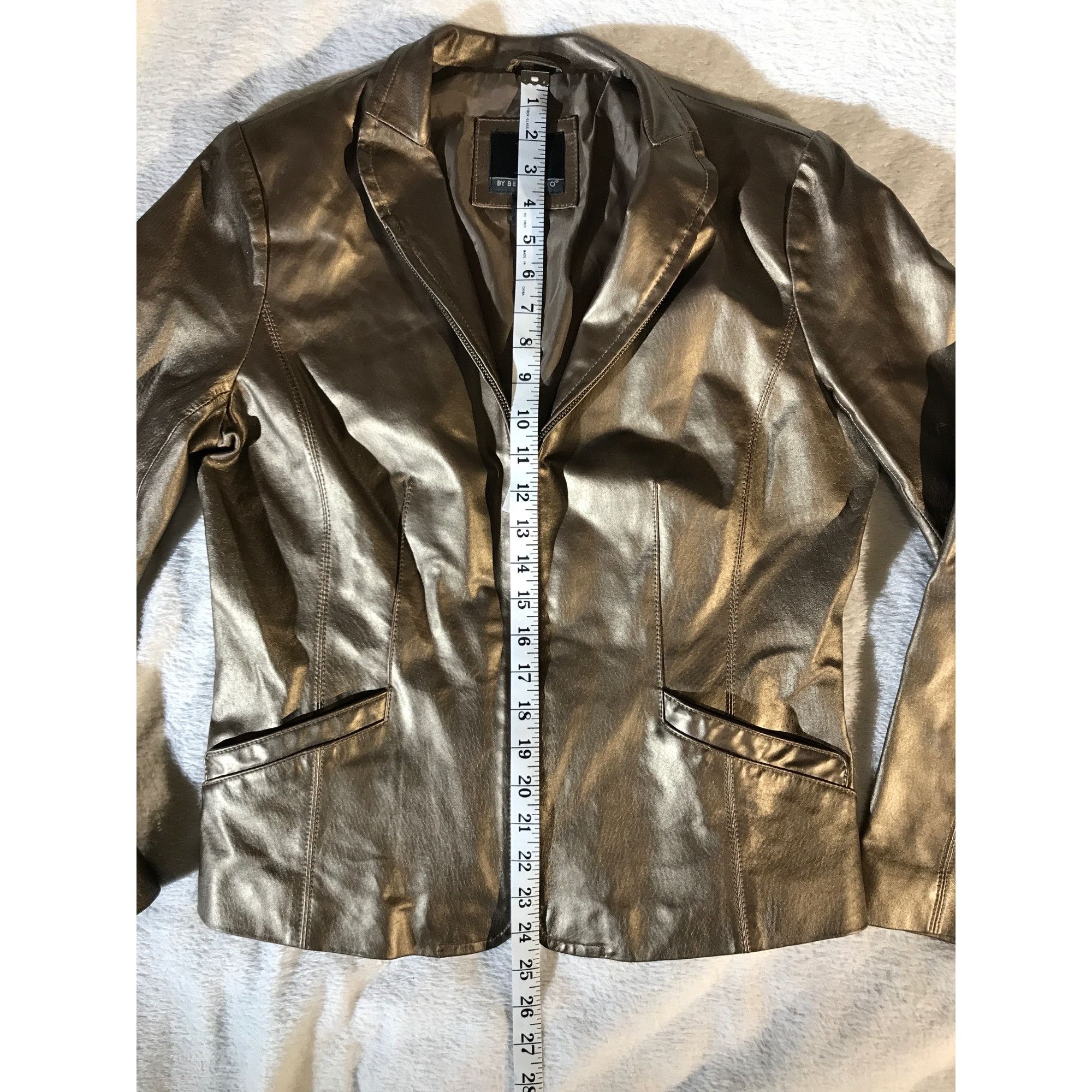 Vintage B by Bernardo Womens Metallic Full Zip Bronze Leather Jacket Size M / US 6-8 / IT 42-44 - 4 Thumbnail