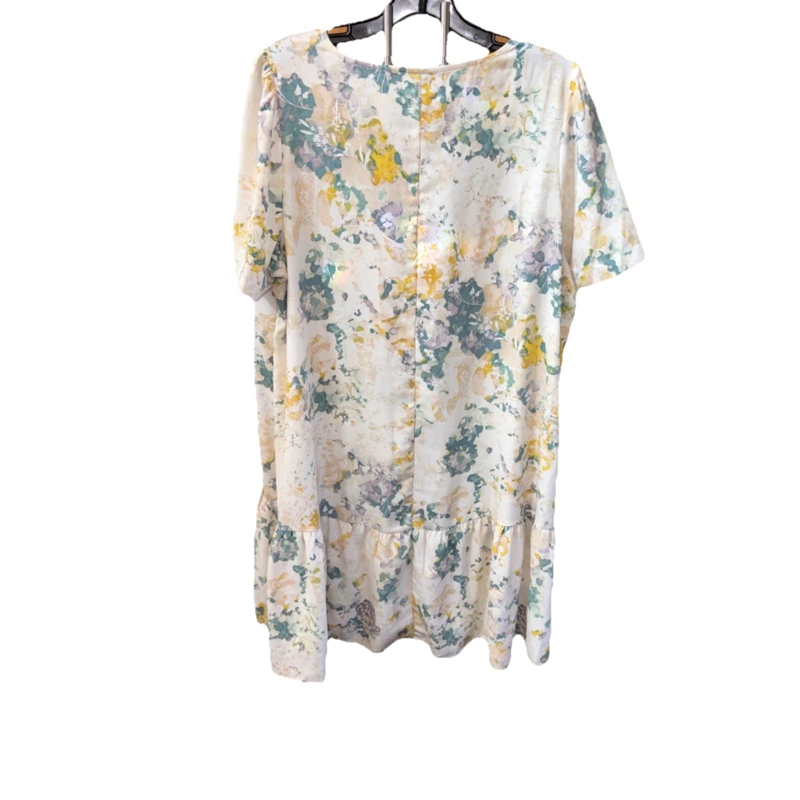 Vintage A New Day Women Ivory Casual Dress L Drop Waist Floral V Neck Short Sleeve Size 36" / US 14 / IT 50 - 7 Thumbnail