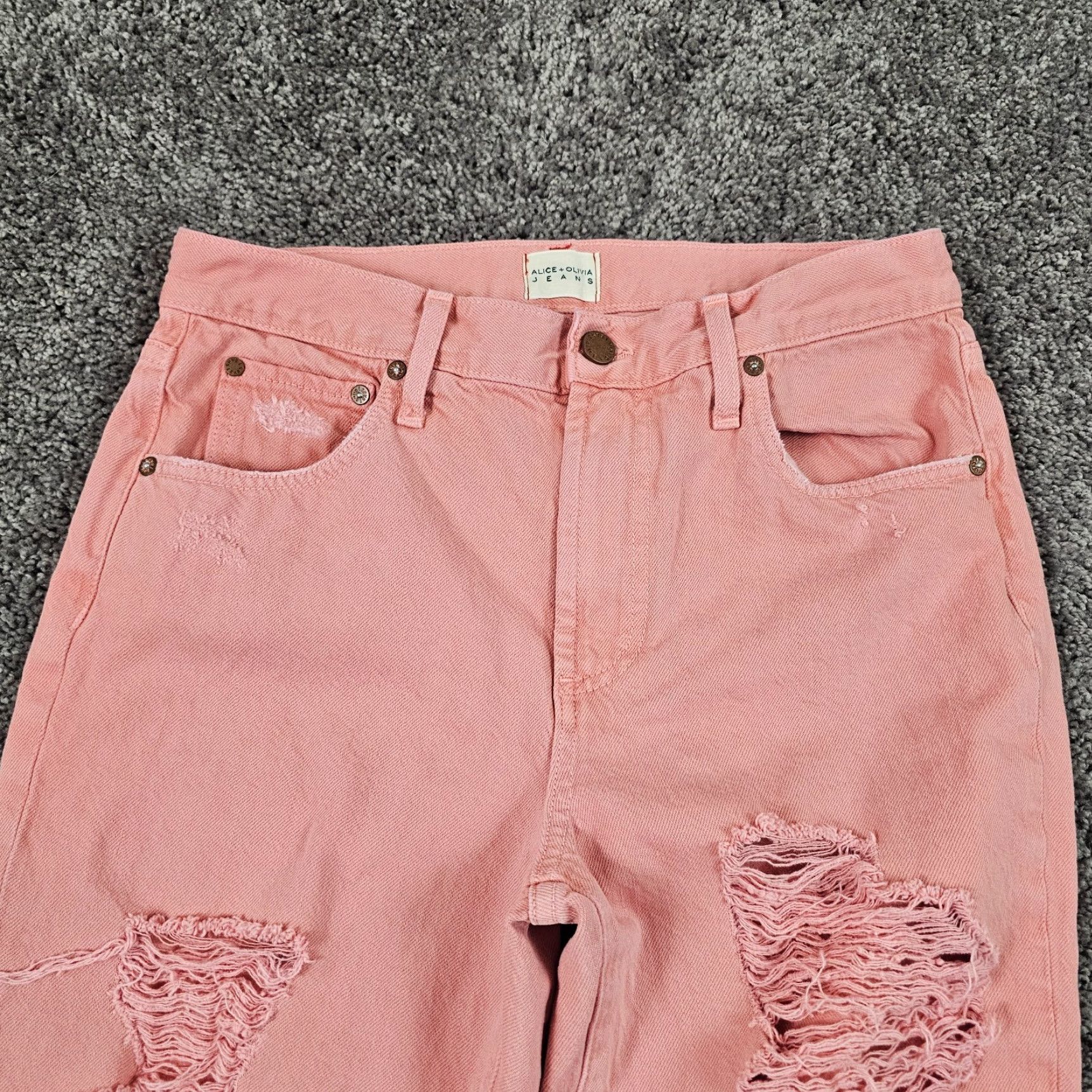 Alice + Olivia ALICE + OLIVIA Jeans Womens 28 Pink Distressed Ripped Girlfriend High Rise Denim 28x30 Size 28" / US 6 / IT 42 - 2 Thumbnail