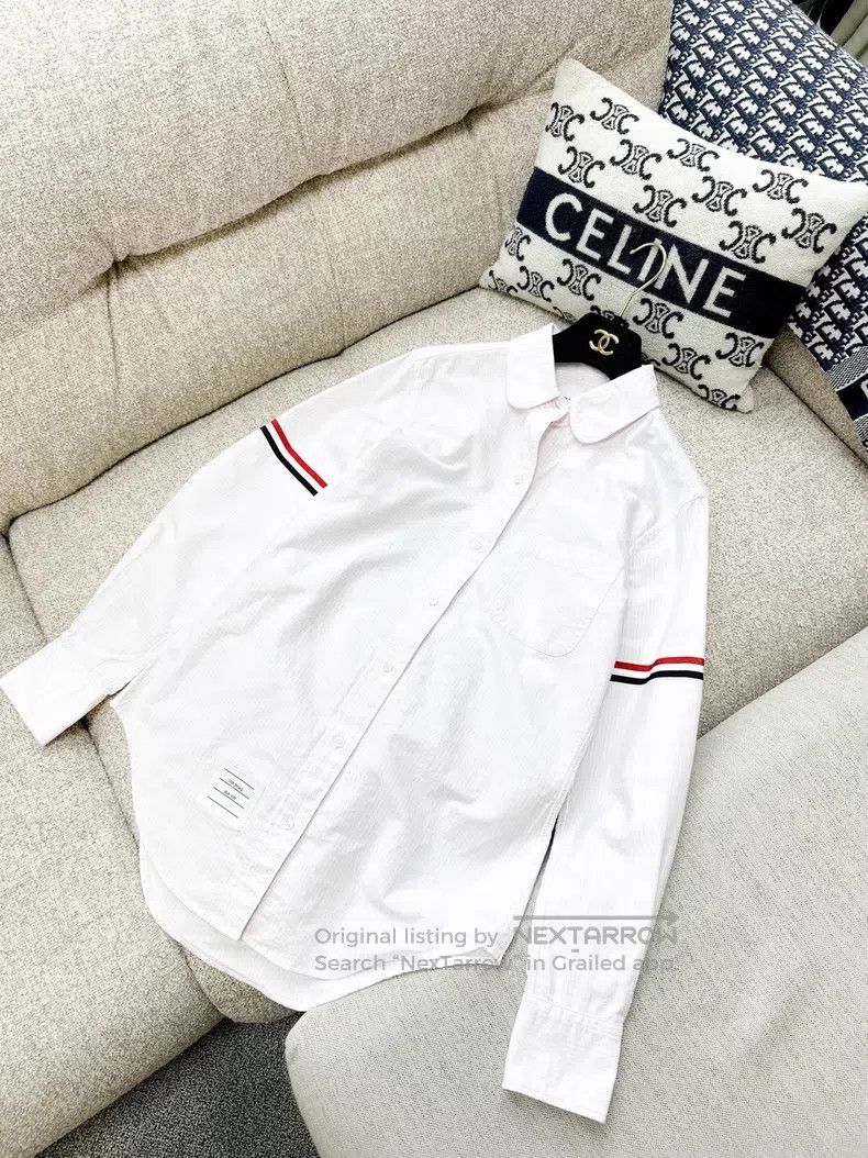 Thom Browne Thom Browne Pink and White Striped Long Sleeve Shirt Size US XXS / EU 40 - 2 Thumbnail