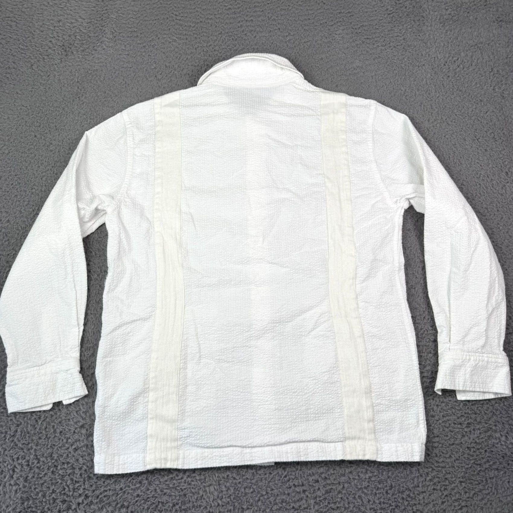 Kith VINTAGE KITH Seersucker Long-Sleeve Boxy Collared Overshirt Mens L White Guayabera Size US L / EU 52-54 / 3 - 6 Thumbnail