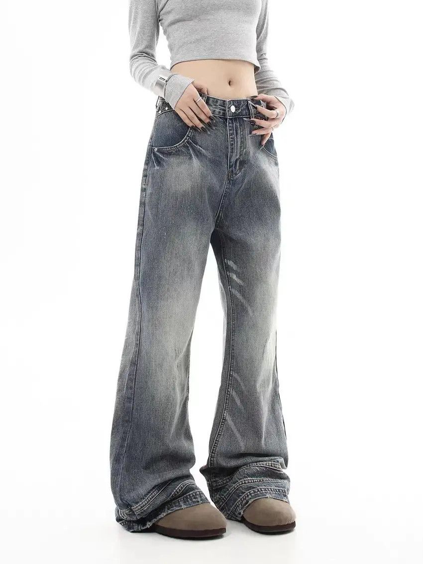 Faded Blue Washed and Aged Baggy Jeans