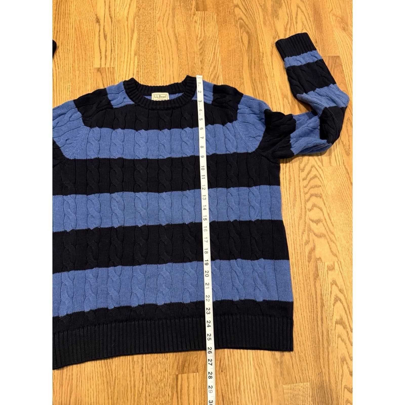Vintage LL Bean Cable Knit Striped Pullover Sweater Men’s Medium Blue 100% Cotton 285168 Size US M / EU 48-50 / 2 - 5 Thumbnail