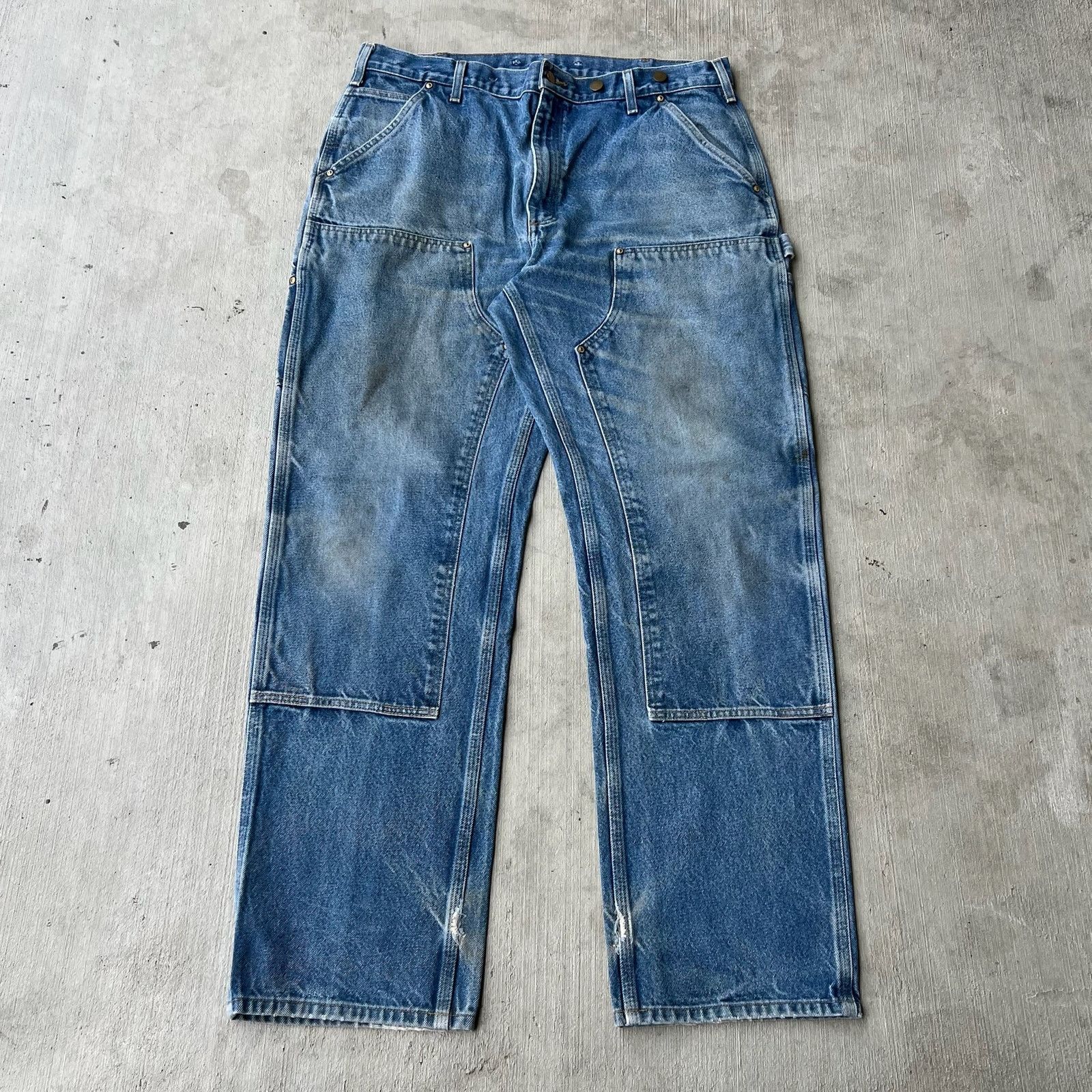 Carhartt × Vintage Carhartt denim blue jean double knee work carpenter pants Size US 37 - 1 Thumbnail